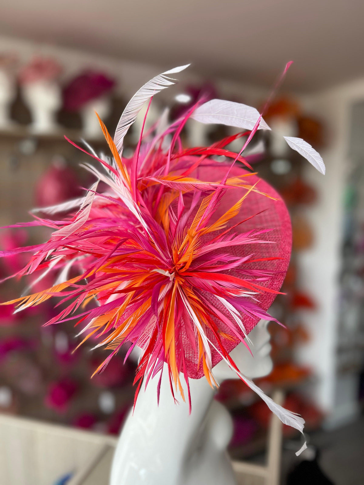 Feather Disc Fascinator -Cerise/White/Mix-Fascinators Direct