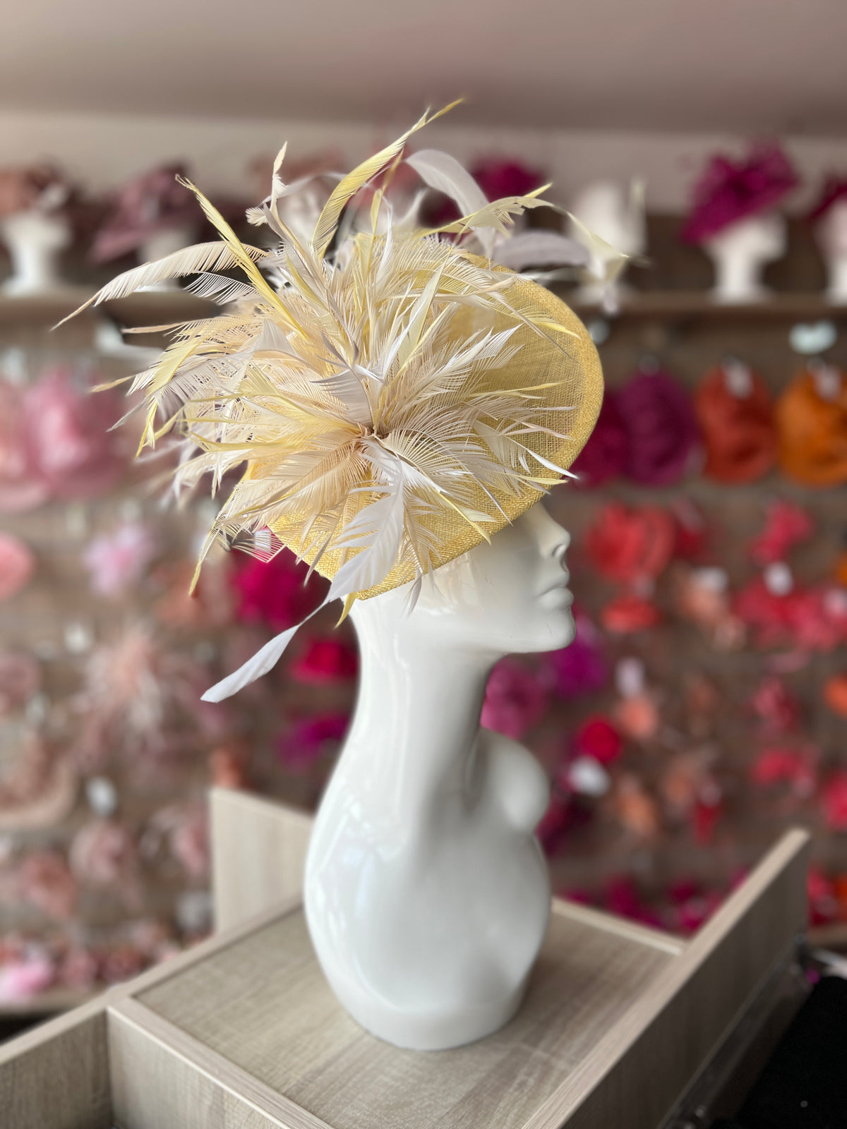 Feather Disc Fascinator -Lemon/White/Mix-Fascinators Direct