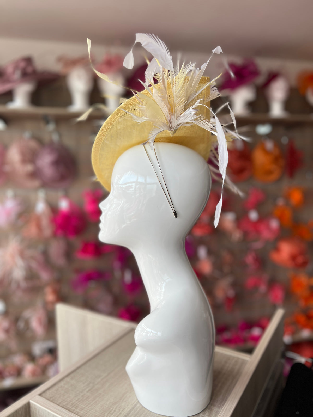 Feather Disc Fascinator -Lemon/White/Mix-Fascinators Direct