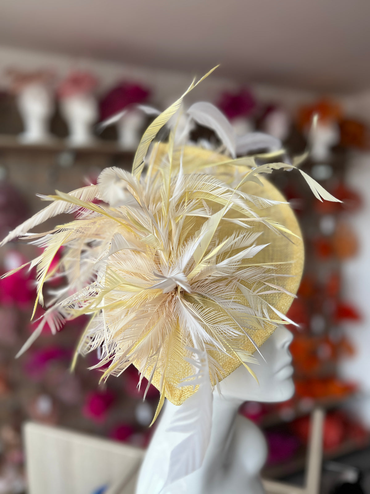 Feather Disc Fascinator -Lemon/White/Mix-Fascinators Direct