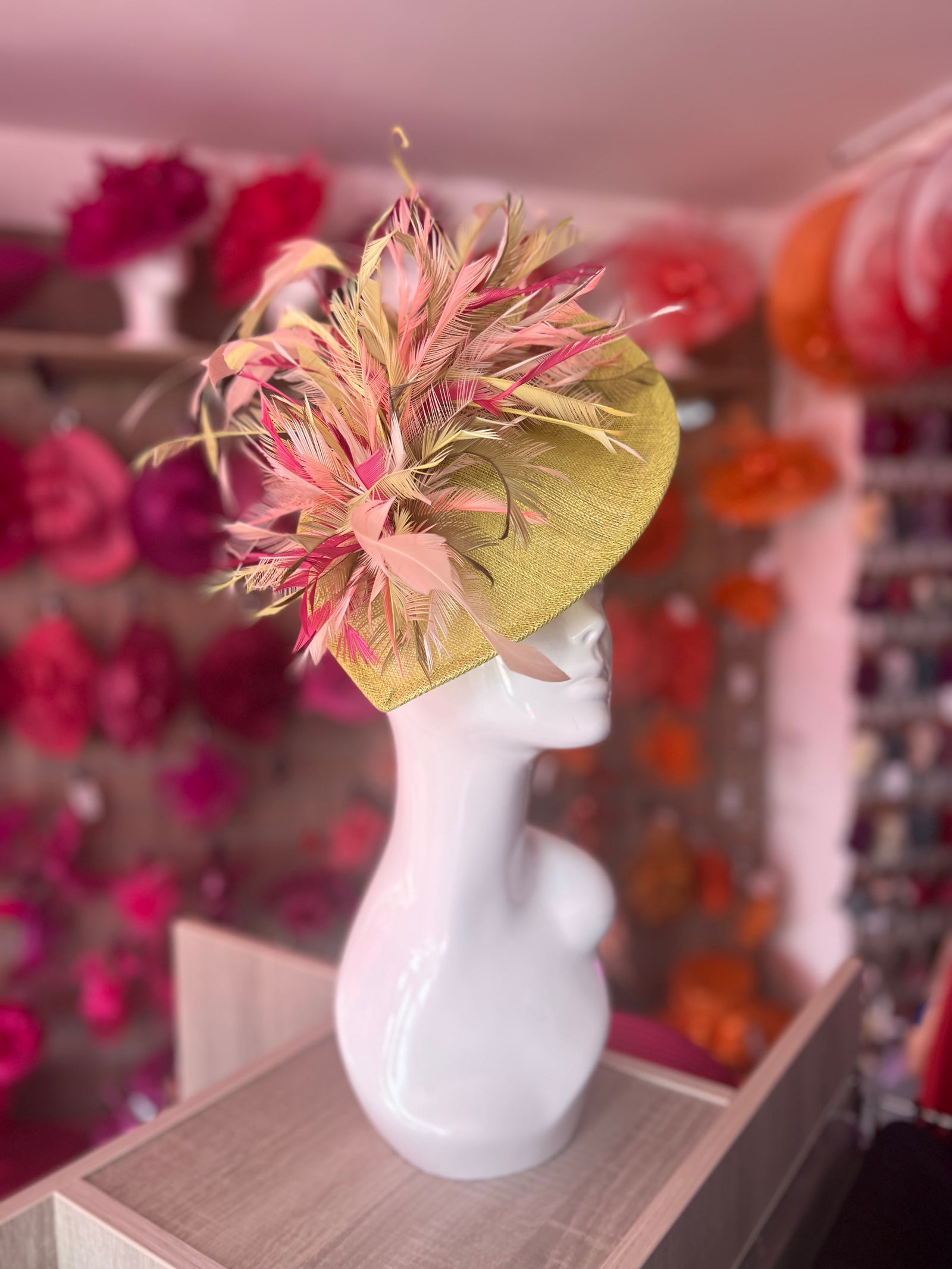 Feather Disc Fascinator - Lime/Blush/Mist/Olive Mix-Fascinators Direct
