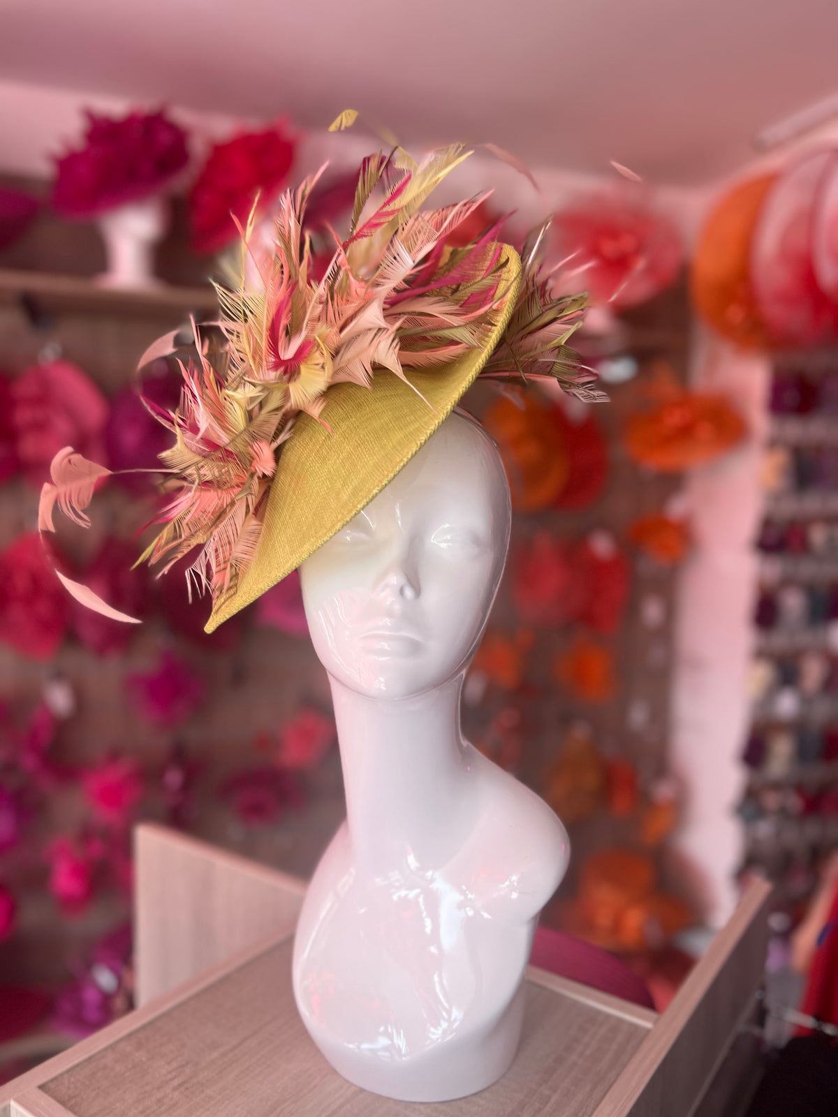 Feather Disc Fascinator - Lime/Blush/Mist/Olive Mix-Fascinators Direct