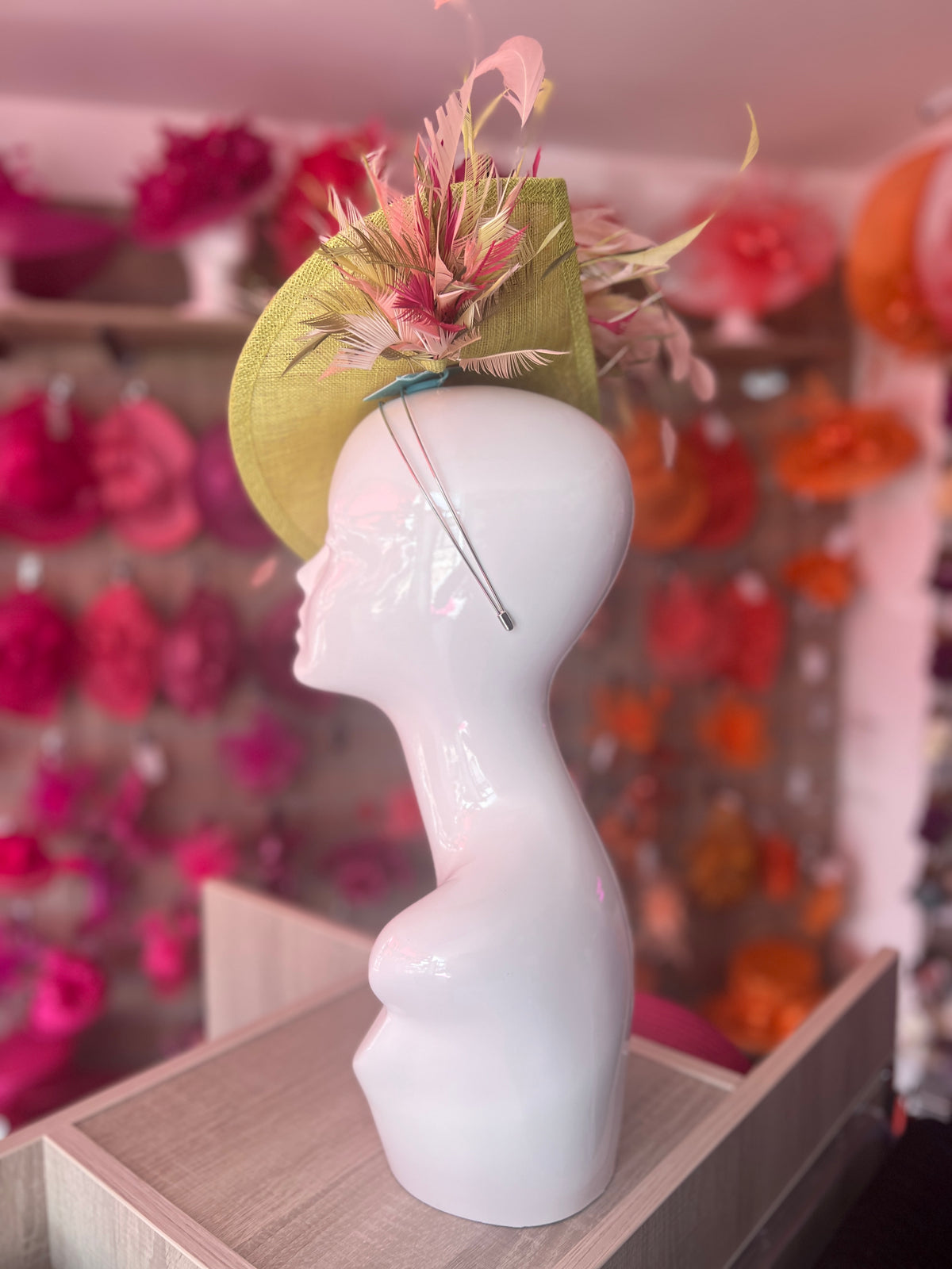 Feather Disc Fascinator - Lime/Blush/Mist/Olive Mix-Fascinators Direct