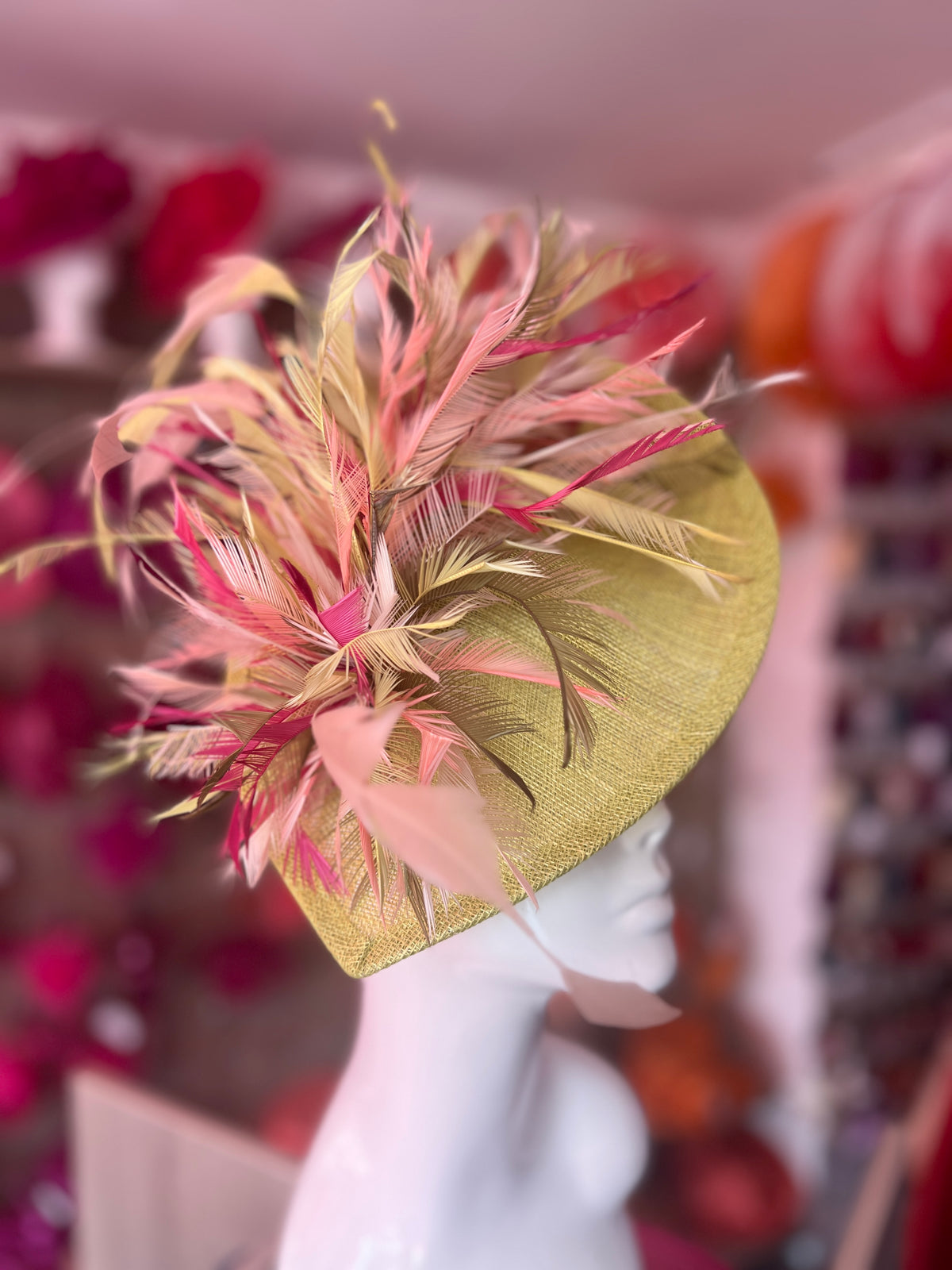 Feather Disc Fascinator - Lime/Blush/Mist/Olive Mix-Fascinators Direct