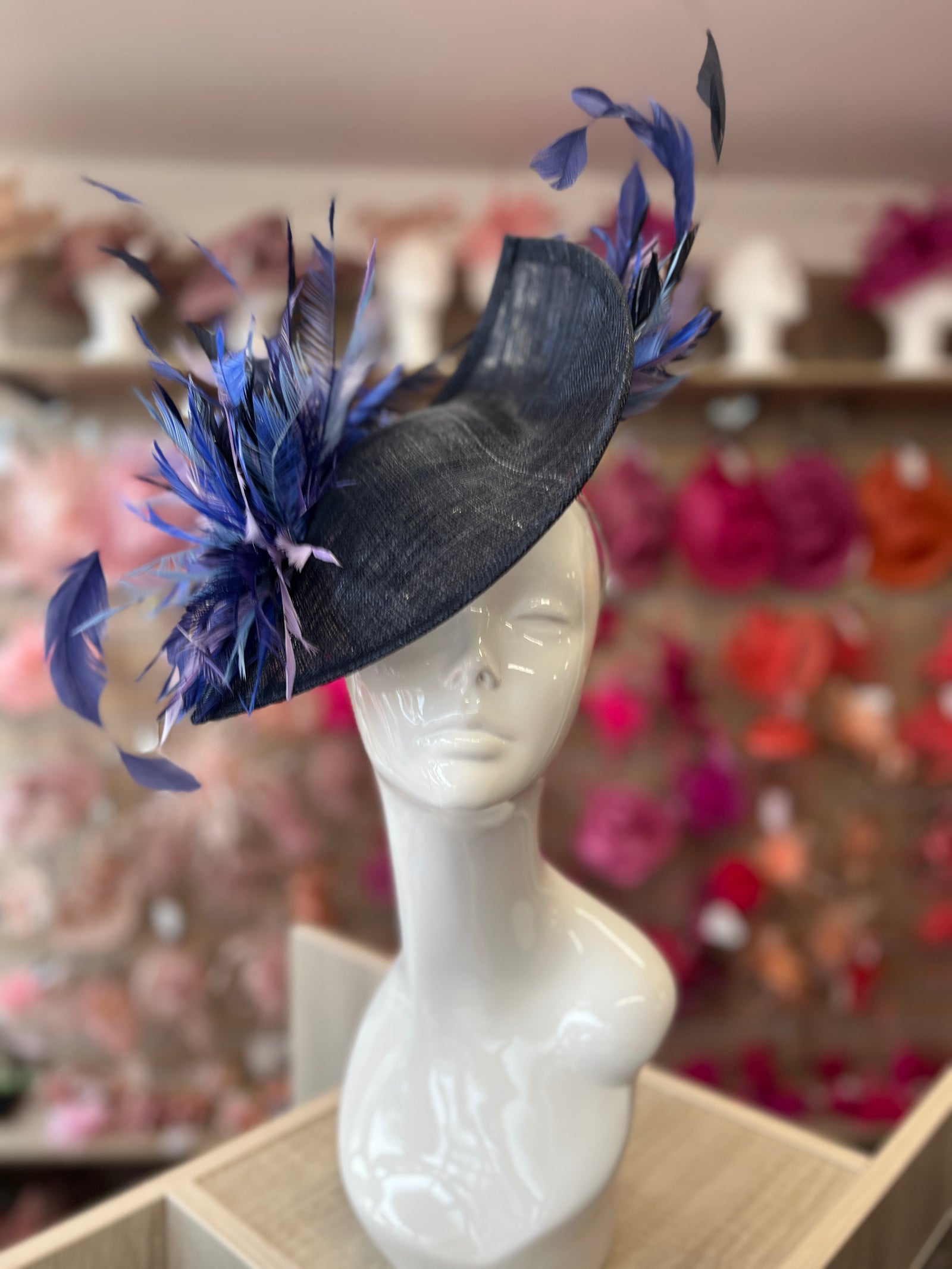 Feather Disc Fascinator - Navy/Sapphire/Indigo Mix-Fascinators Direct
