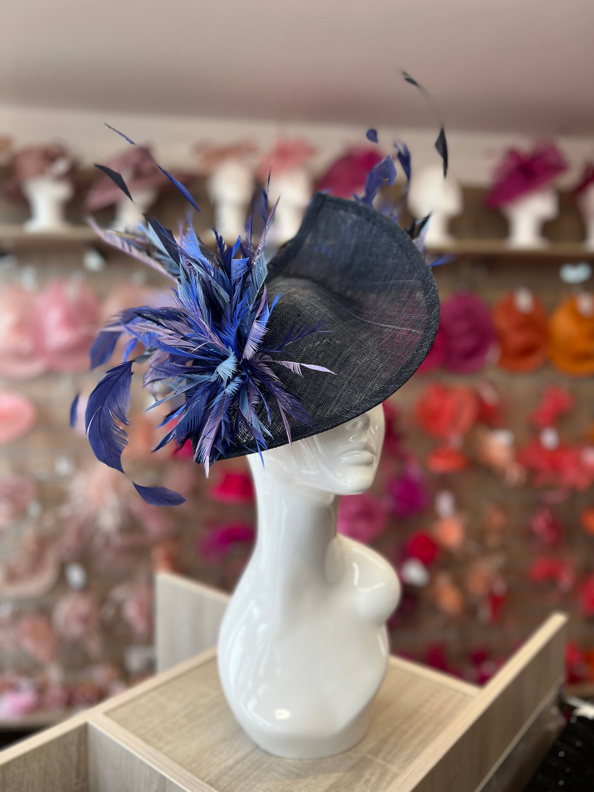 Feather Disc Fascinator - Navy/Sapphire/Indigo Mix-Fascinators Direct