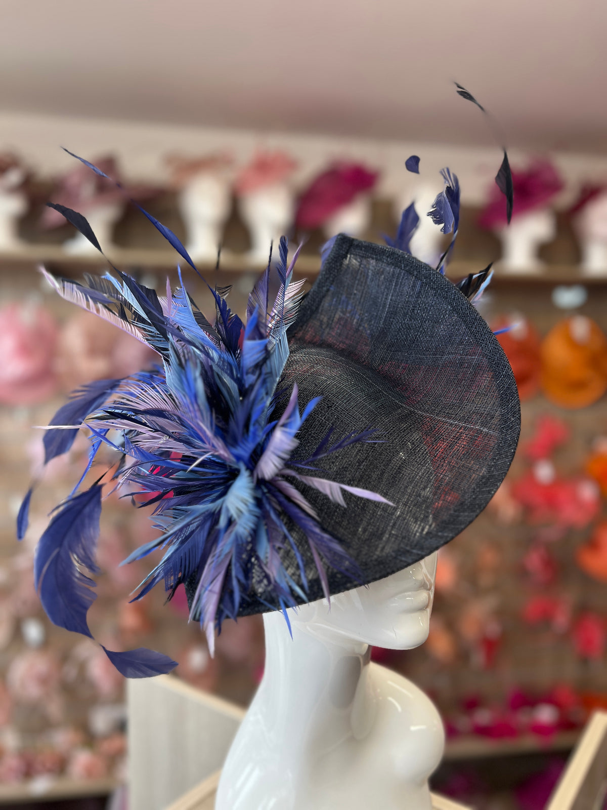 Feather Disc Fascinator - Navy/Sapphire/Indigo Mix-Fascinators Direct
