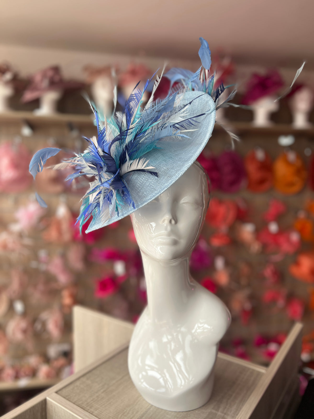 Feather Disc Fascinator - Powder Blue/Bluebell Mix-Fascinators Direct