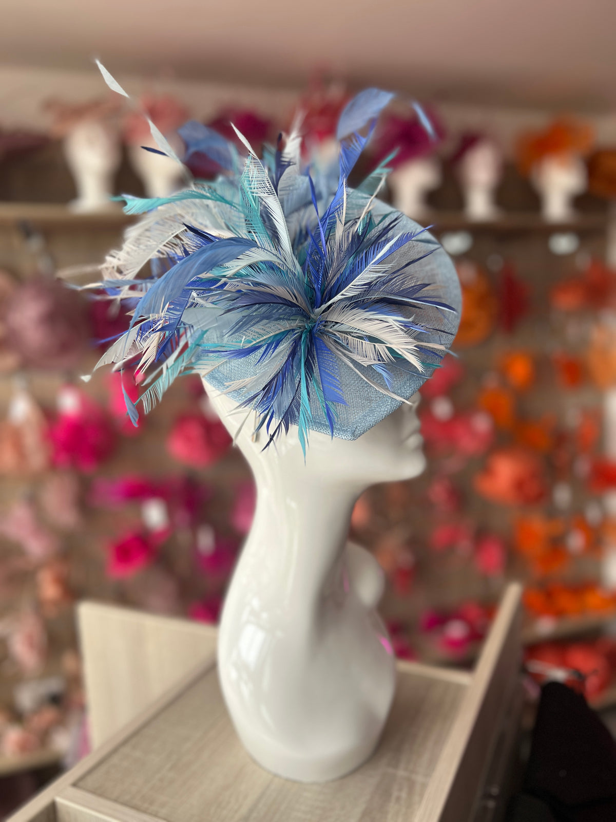 Feather Disc Fascinator - Powder Blue/Bluebell Mix-Fascinators Direct