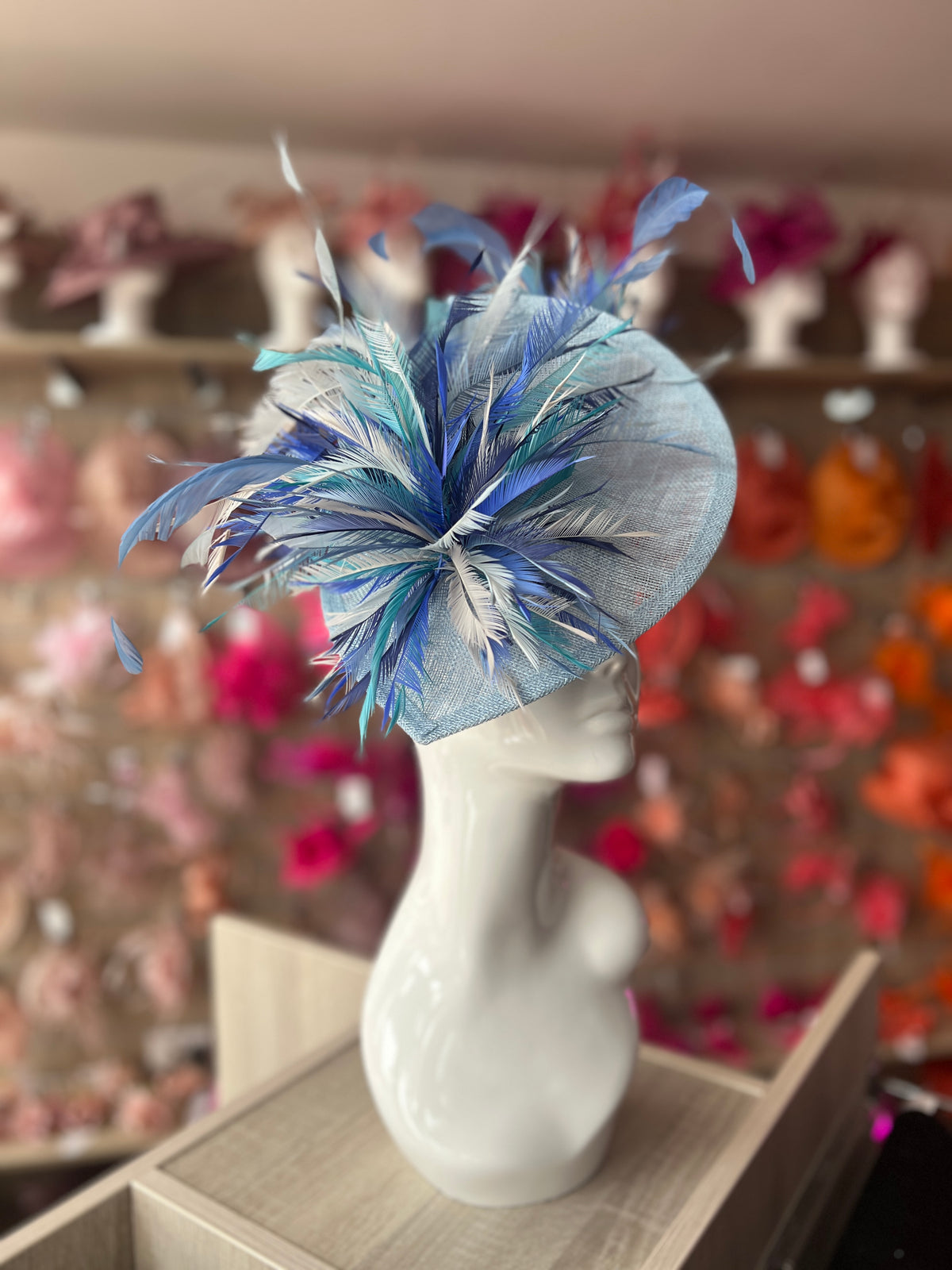 Feather Disc Fascinator - Powder Blue/Bluebell Mix-Fascinators Direct