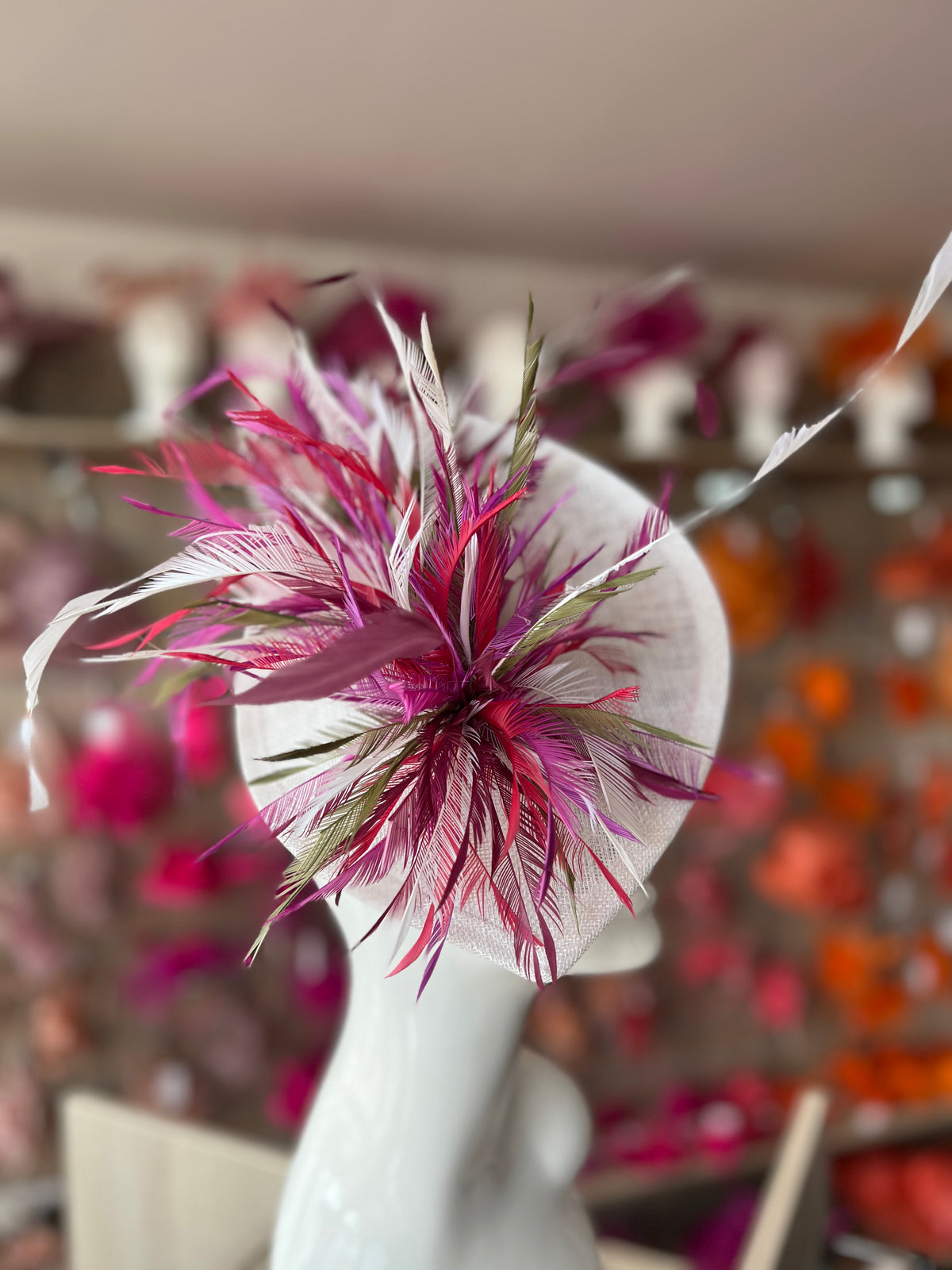 Feather Disc Fascinator - White/Blackcurrant/Mix-Fascinators Direct