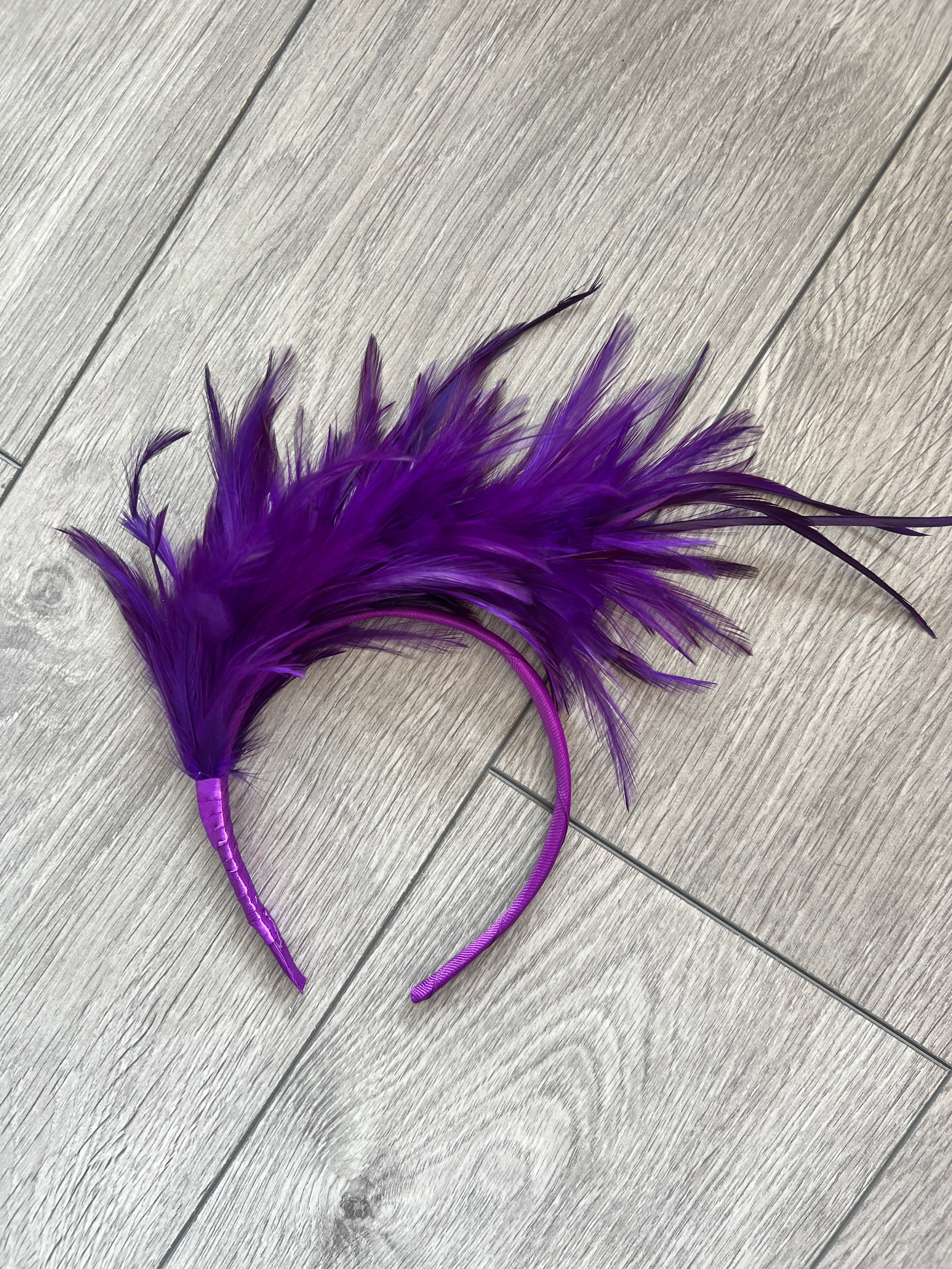 Fascinators Headband with Feather, Purple Purple Feather Fascinator, Purple Velvet Fascinator, Feather  main image 4