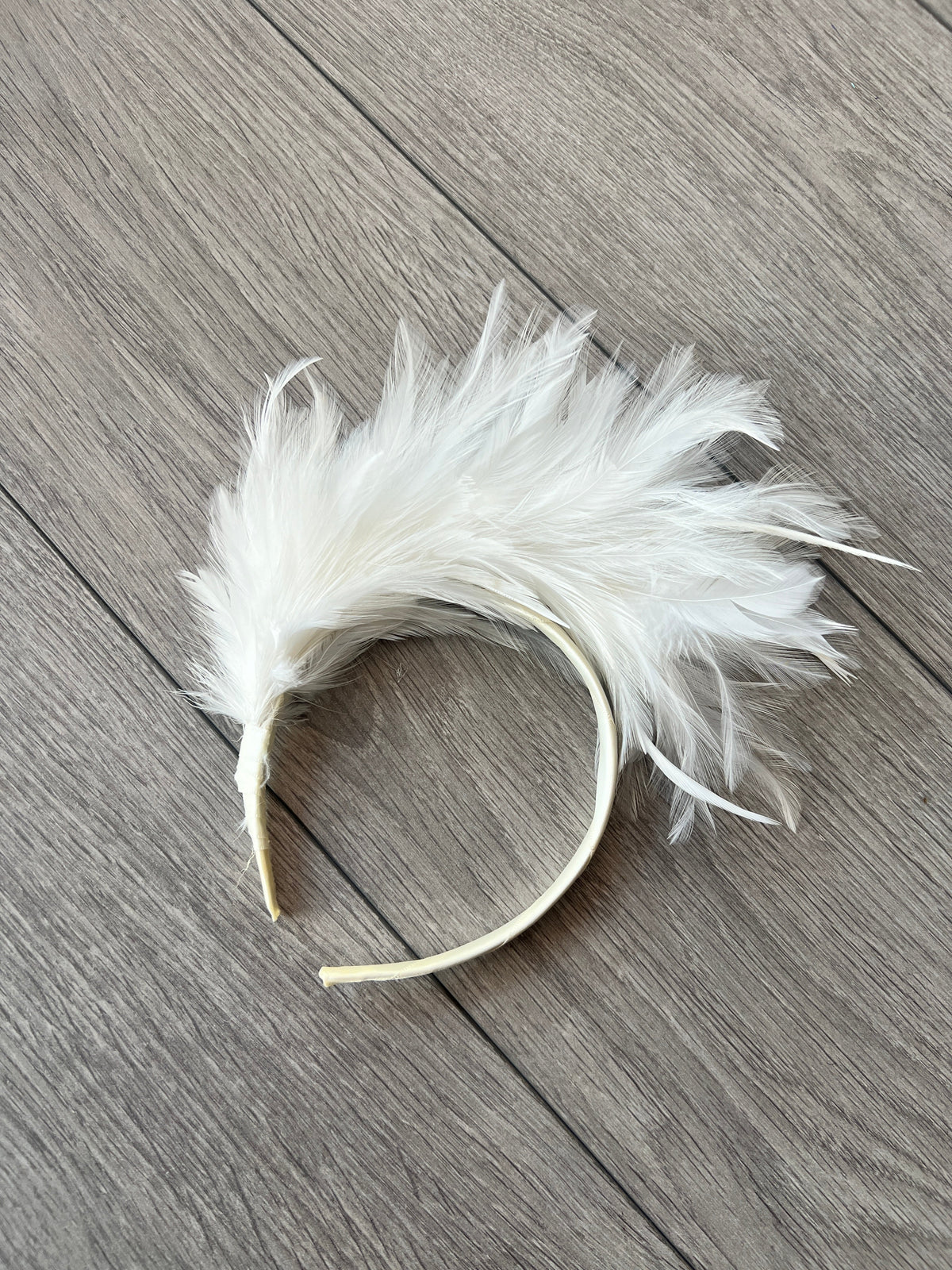 Flapper Style White Feather Headband-Fascinators Direct