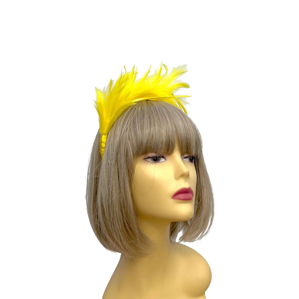 Flapper Style Yellow Feather Headband-Fascinators Direct