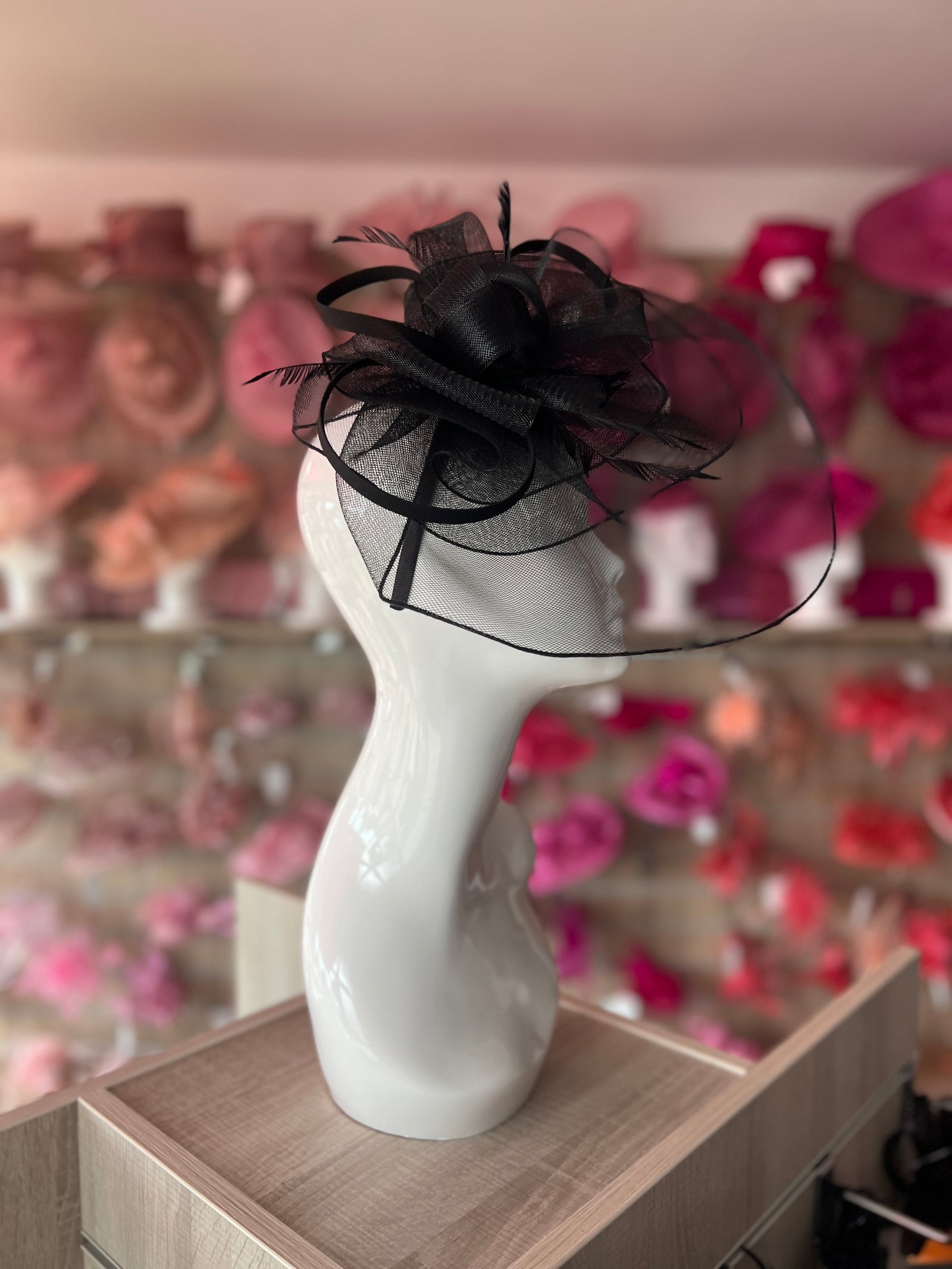 Floaty Crinoline Large Black Fascinator-Fascinators Direct