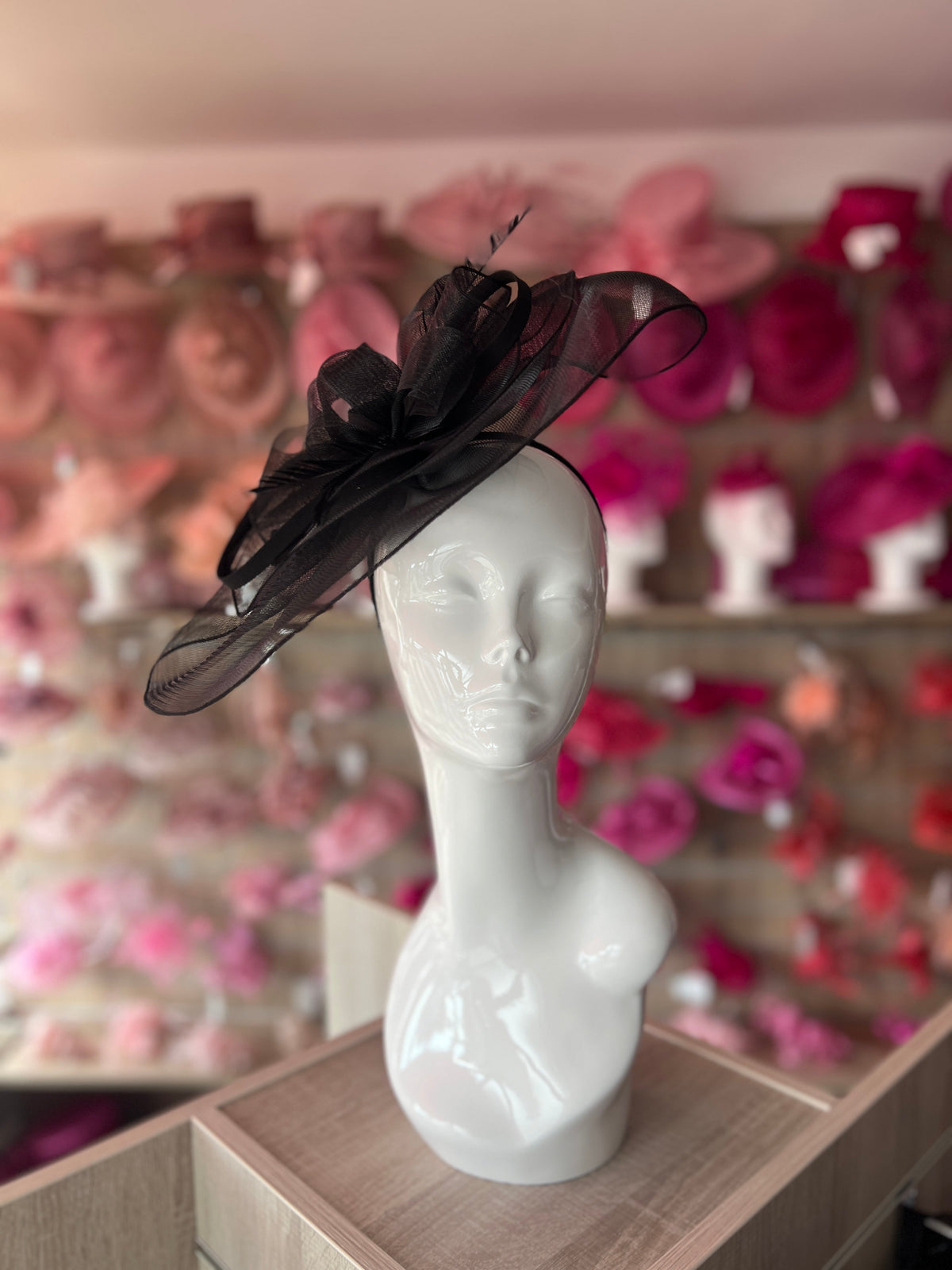 Floaty Crinoline Large Black Fascinator-Fascinators Direct