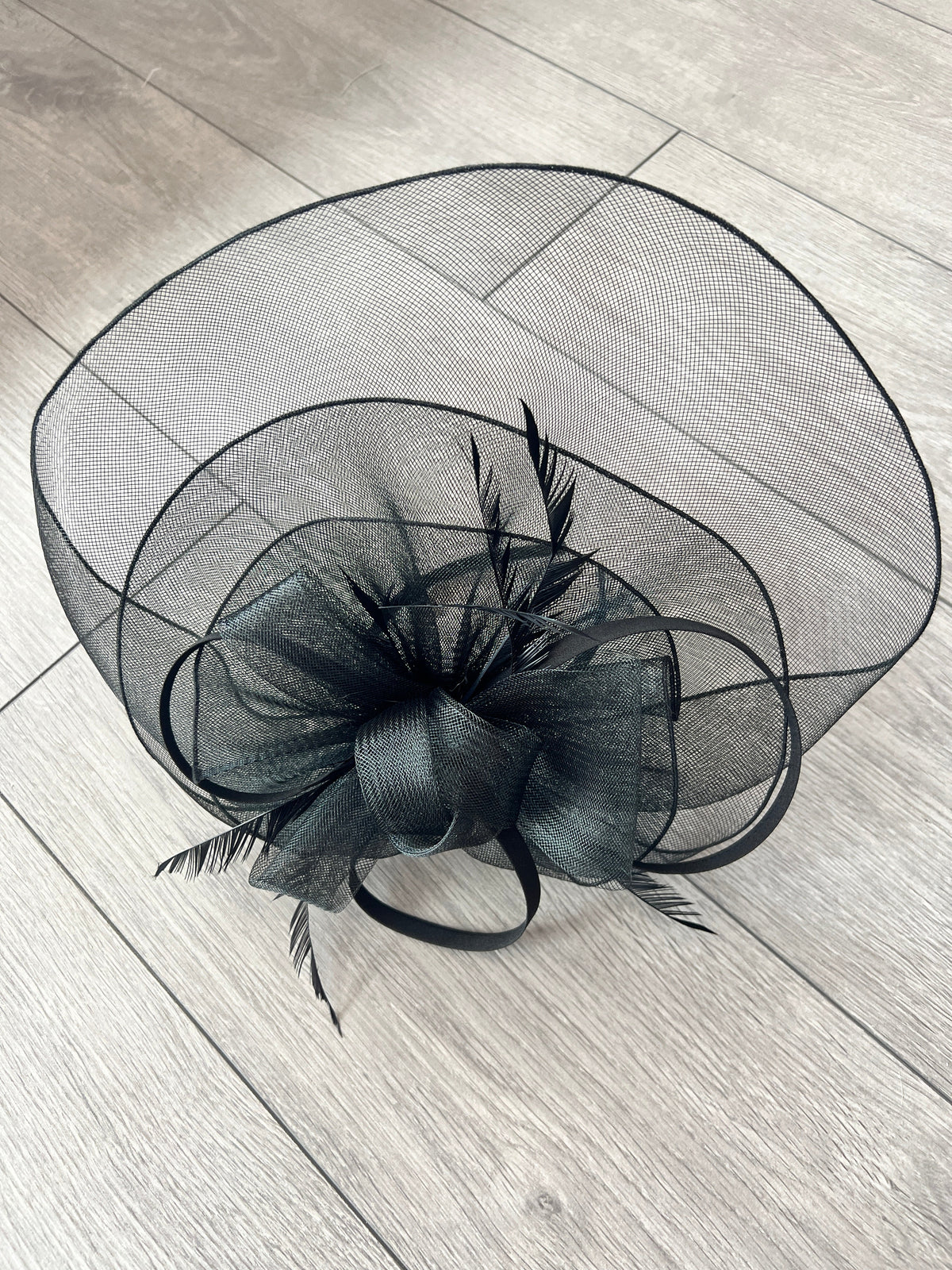 Floaty Crinoline Large Black Fascinator-Fascinators Direct