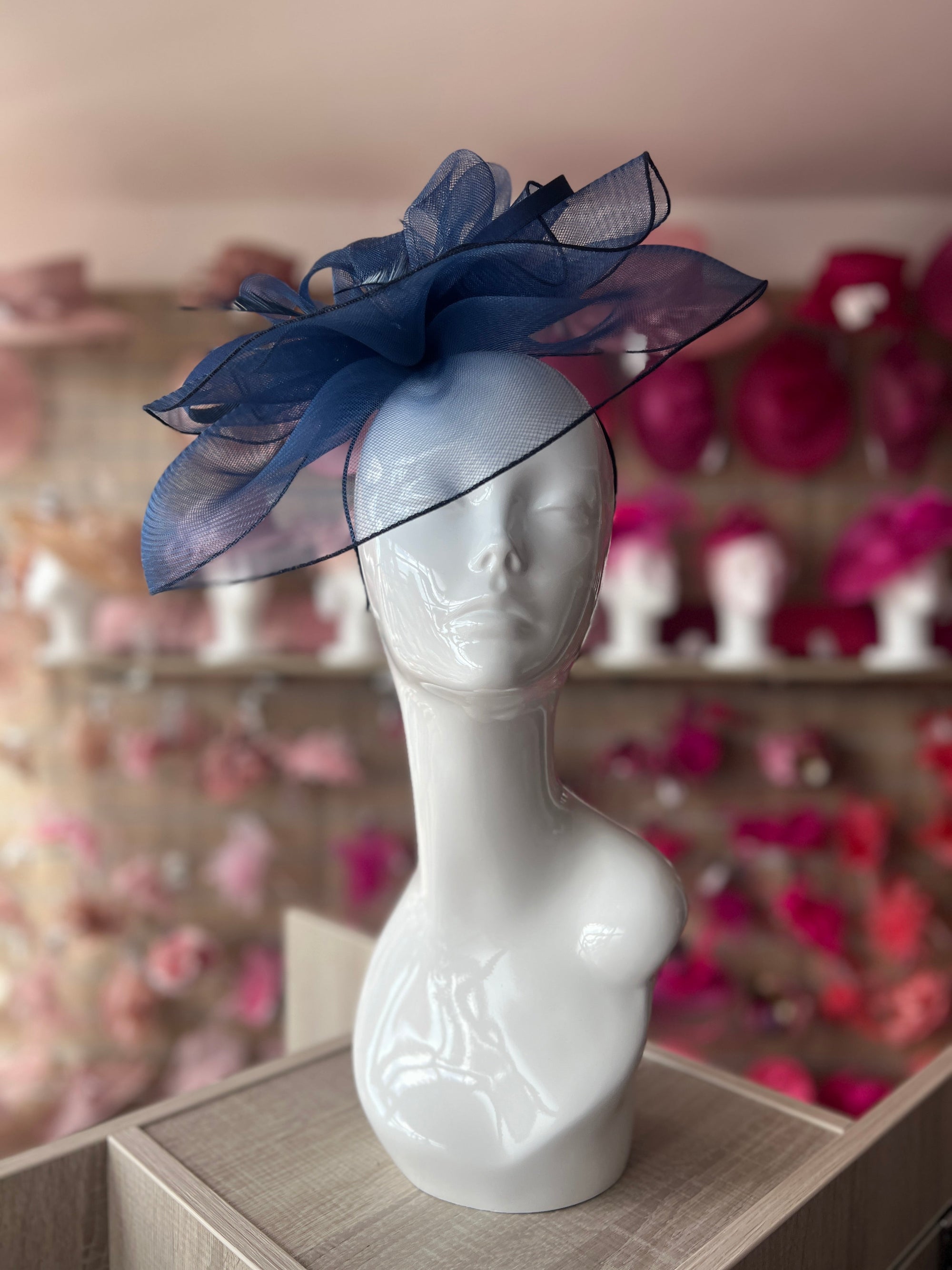 Floaty Crinoline Large Navy Fascinator-Fascinators Direct