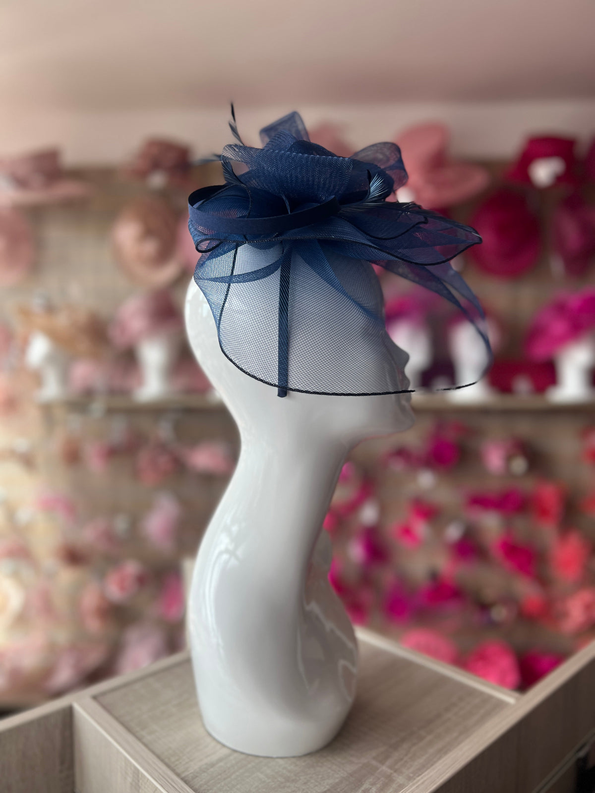 Floaty Crinoline Large Navy Fascinator-Fascinators Direct