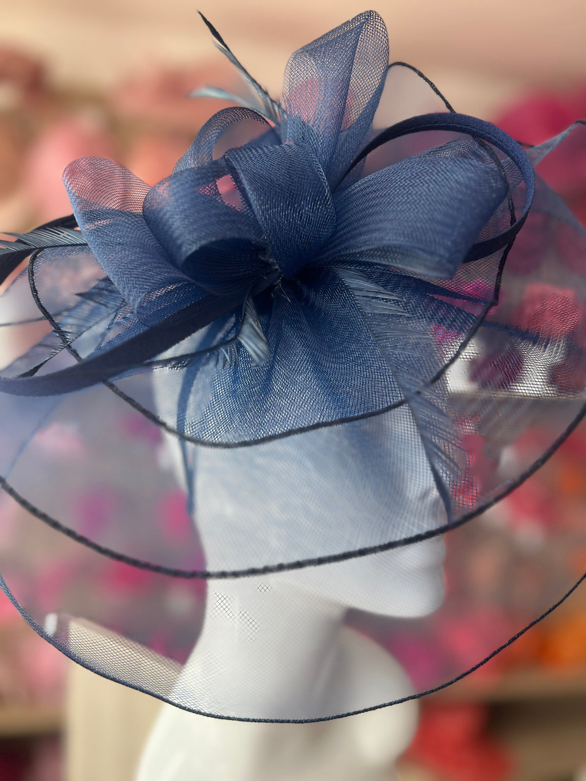 Floaty Crinoline Large Navy Fascinator-Fascinators Direct