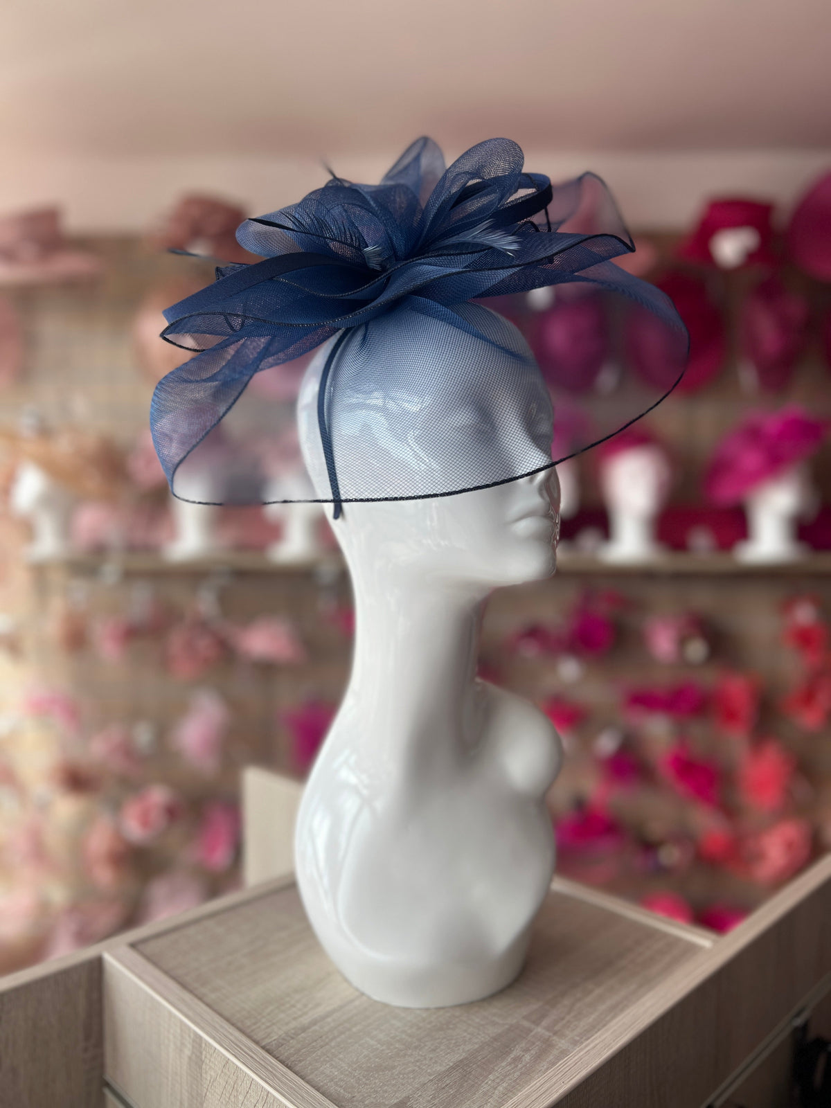 Floaty Crinoline Large Navy Fascinator-Fascinators Direct