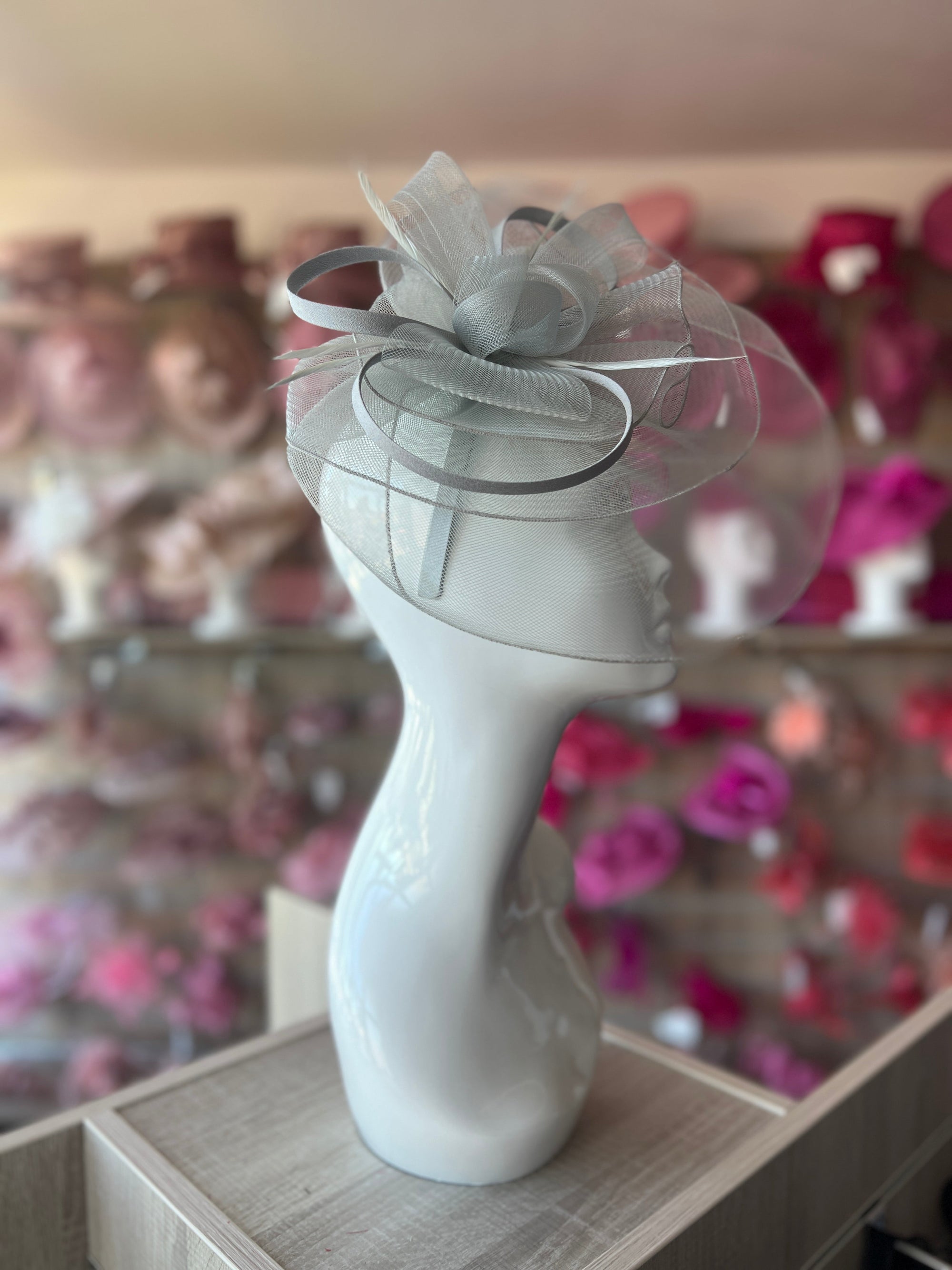 Floaty Crinoline Large Silver Fascinator-Fascinators Direct