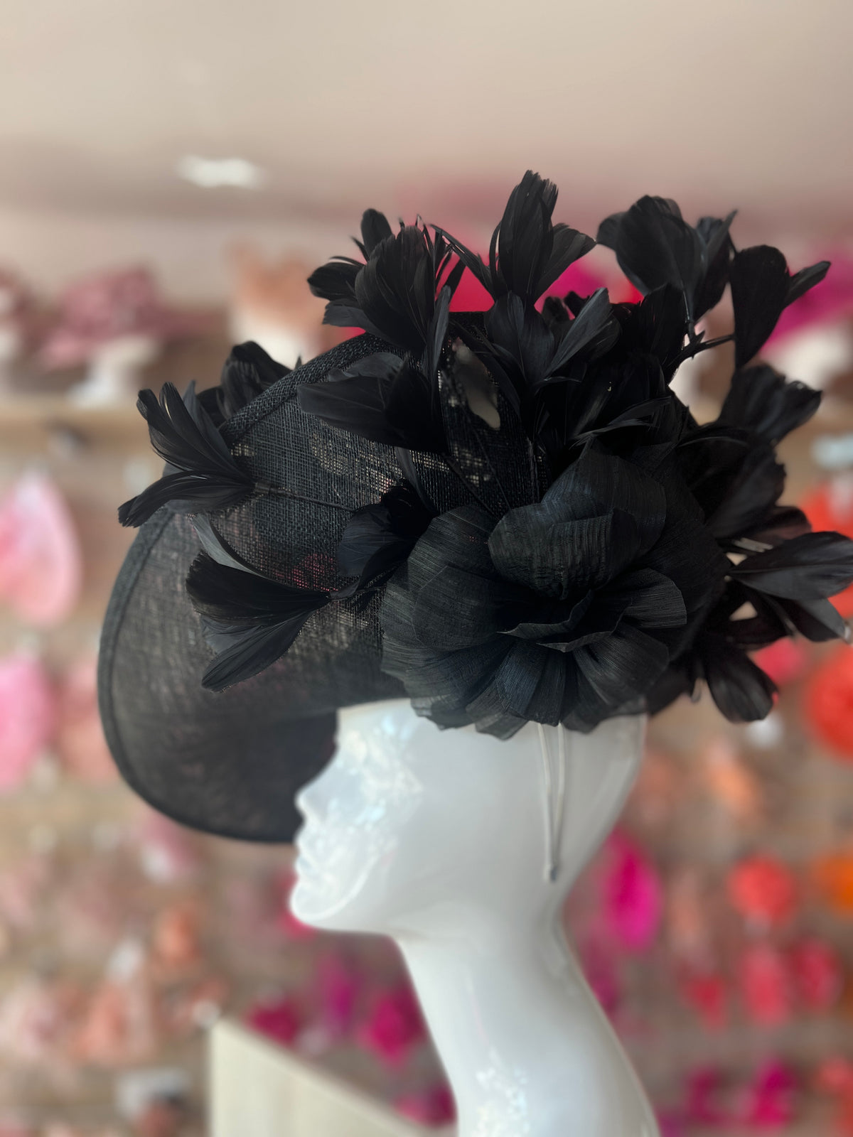 Floral Fantasy Black Hatinator with Upturned Brim-Fascinators Direct