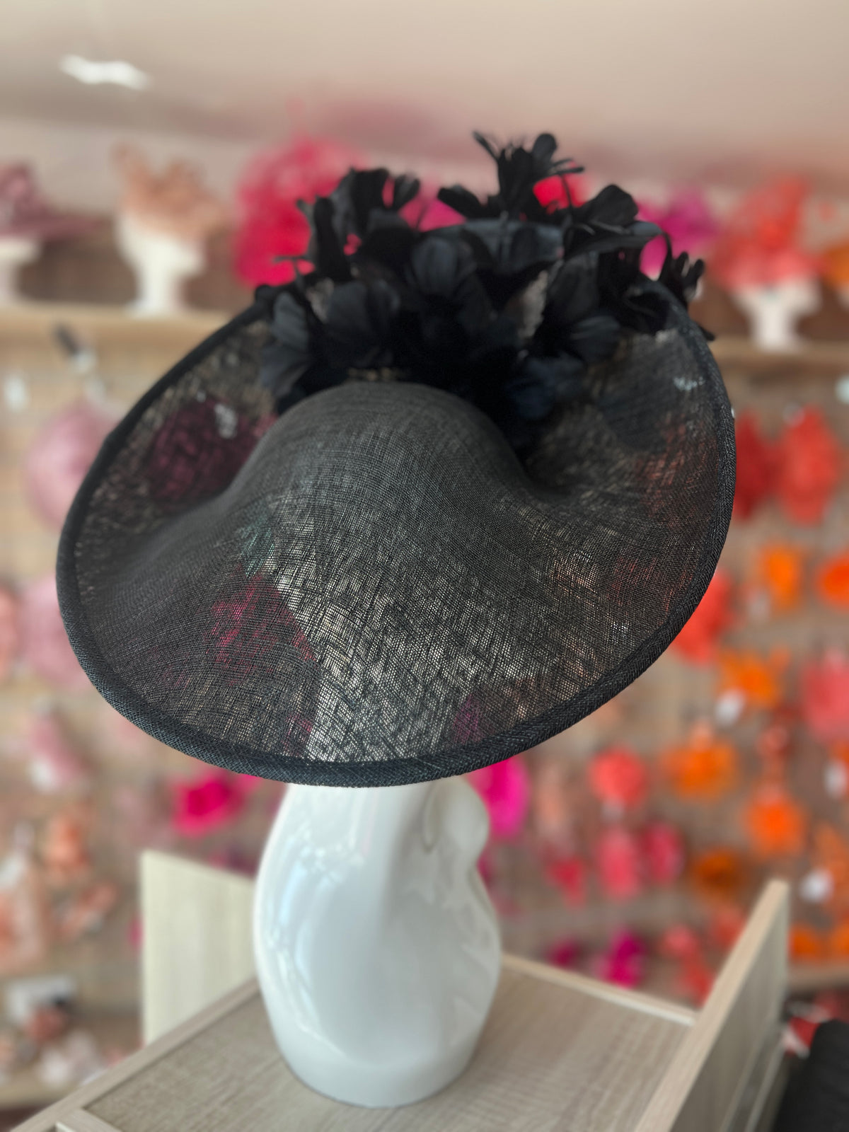 Floral Fantasy Black Hatinator with Upturned Brim-Fascinators Direct