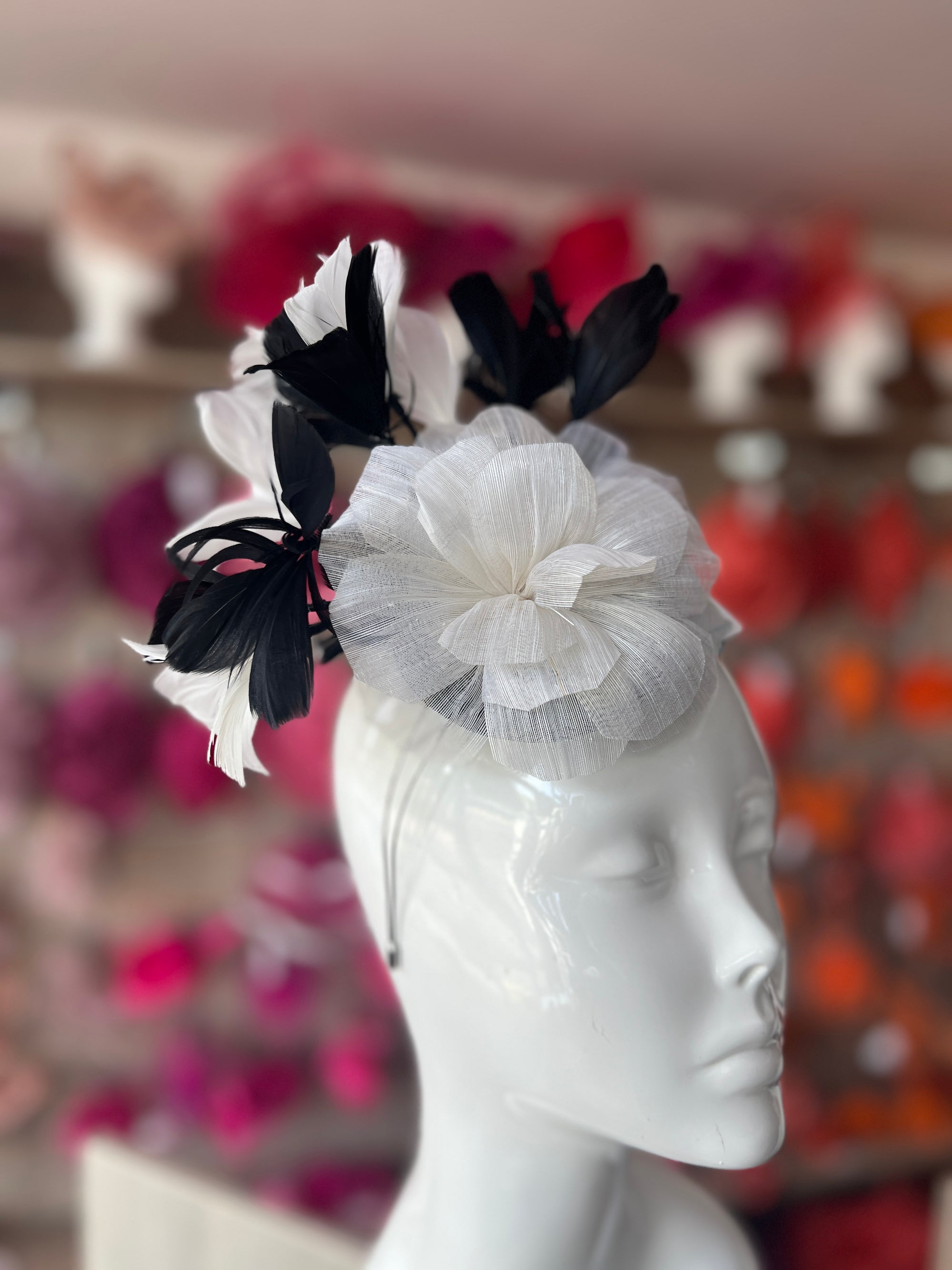 Floral Fantasy Black & White Headband Fascinator-Fascinators Direct