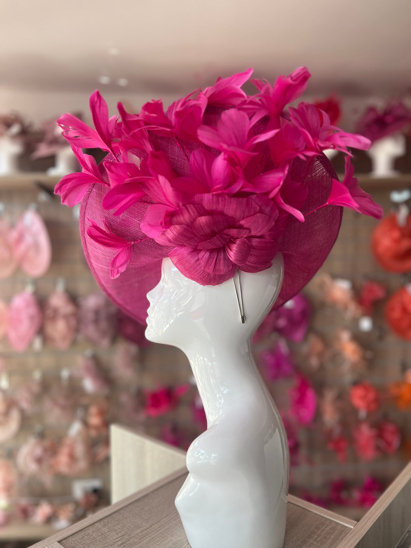 Floral Fantasy Fuchsia Hatinator with Upturned Brim-Fascinators Direct