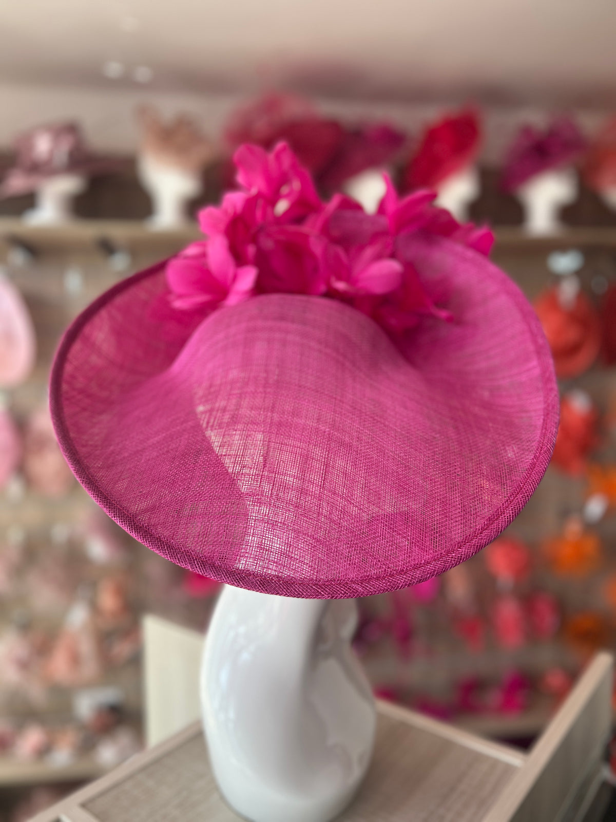 Floral Fantasy Fuchsia Hatinator with Upturned Brim-Fascinators Direct