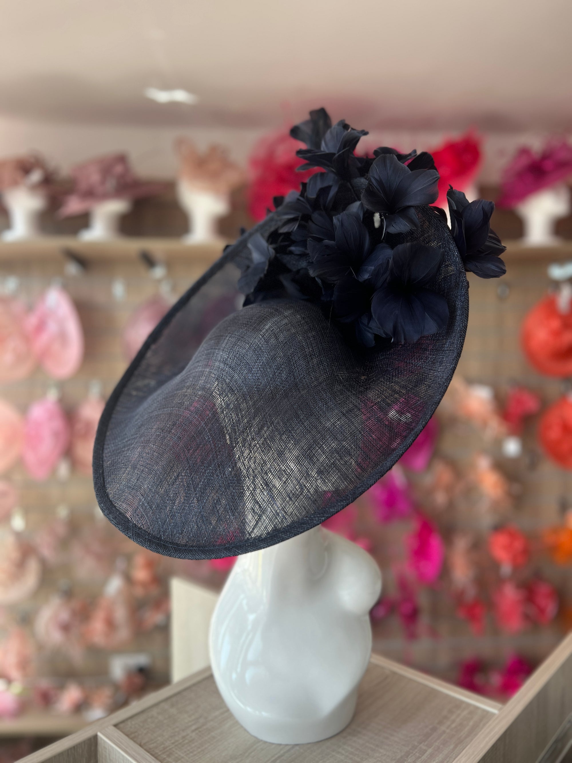 Floral Fantasy Navy Hatinator with Upturned Brim-Fascinators Direct