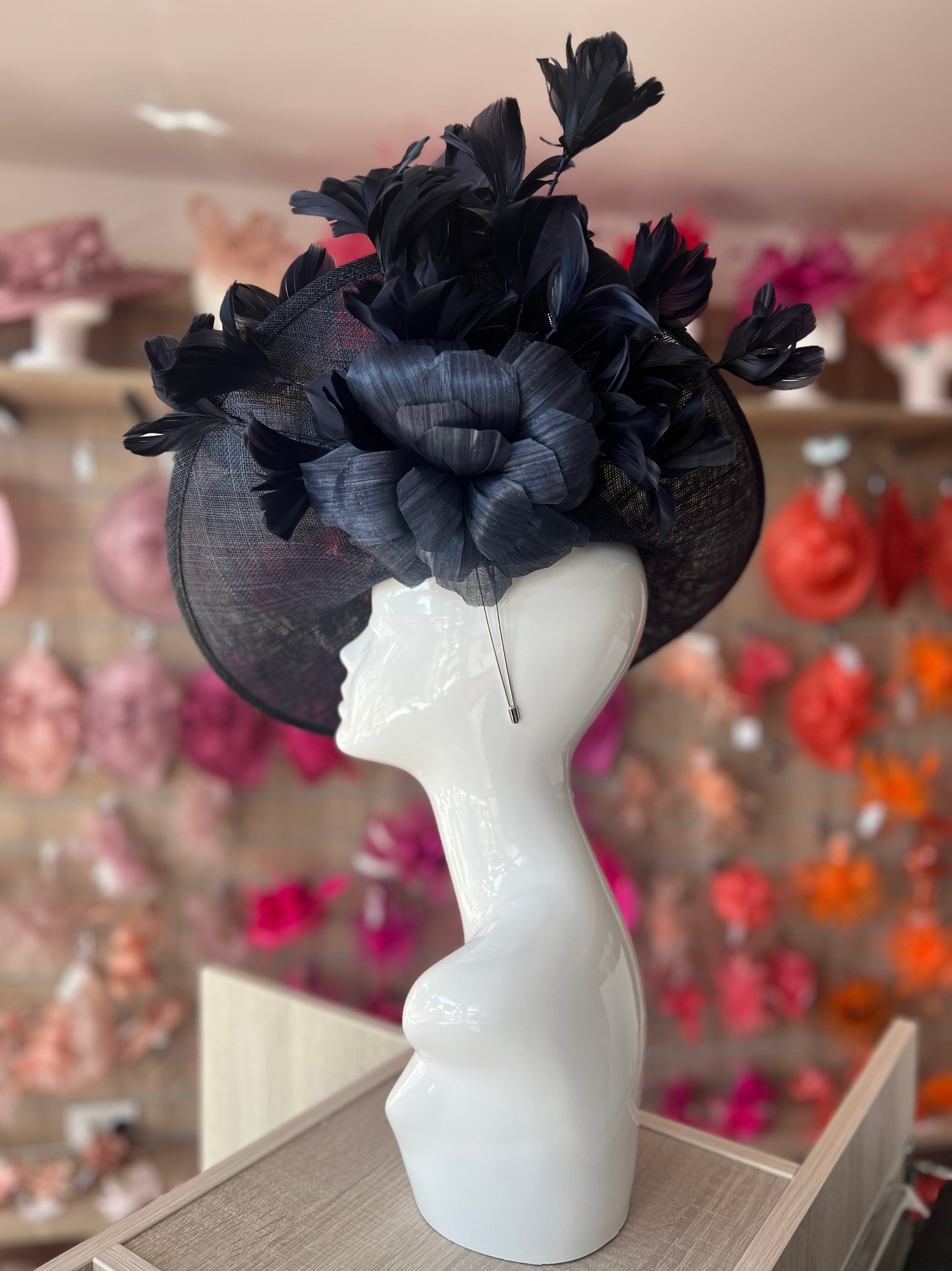 Floral Fantasy Navy Hatinator with Upturned Brim-Fascinators Direct