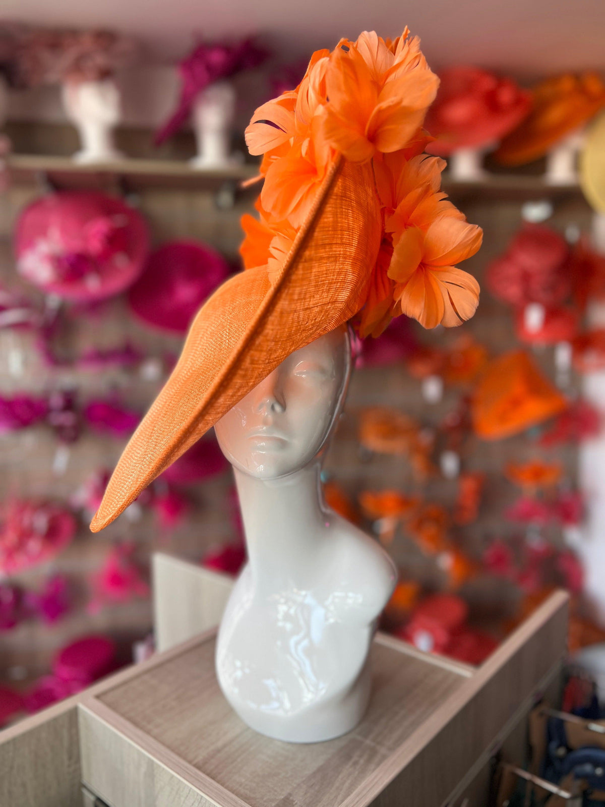 Floral Fantasy Orange Hatinator with Upturned Brim-Fascinators Direct