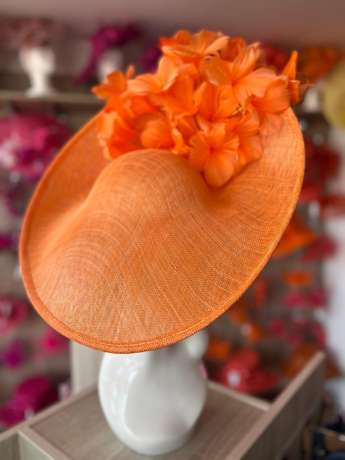 Floral Fantasy Orange Hatinator with Upturned Brim-Fascinators Direct
