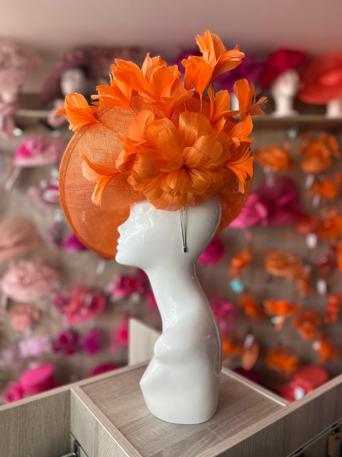Floral Fantasy Orange Hatinator with Upturned Brim-Fascinators Direct