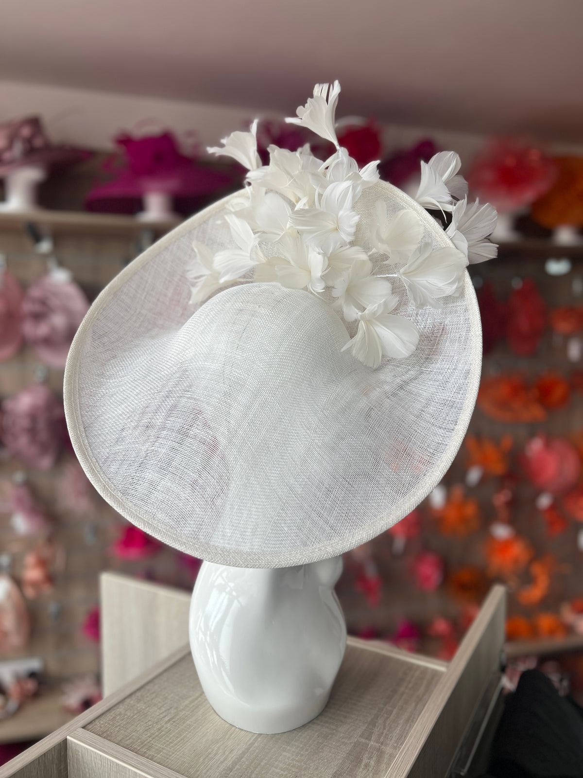 Floral Fantasy White Hatinator with Upturned Brim-Fascinators Direct