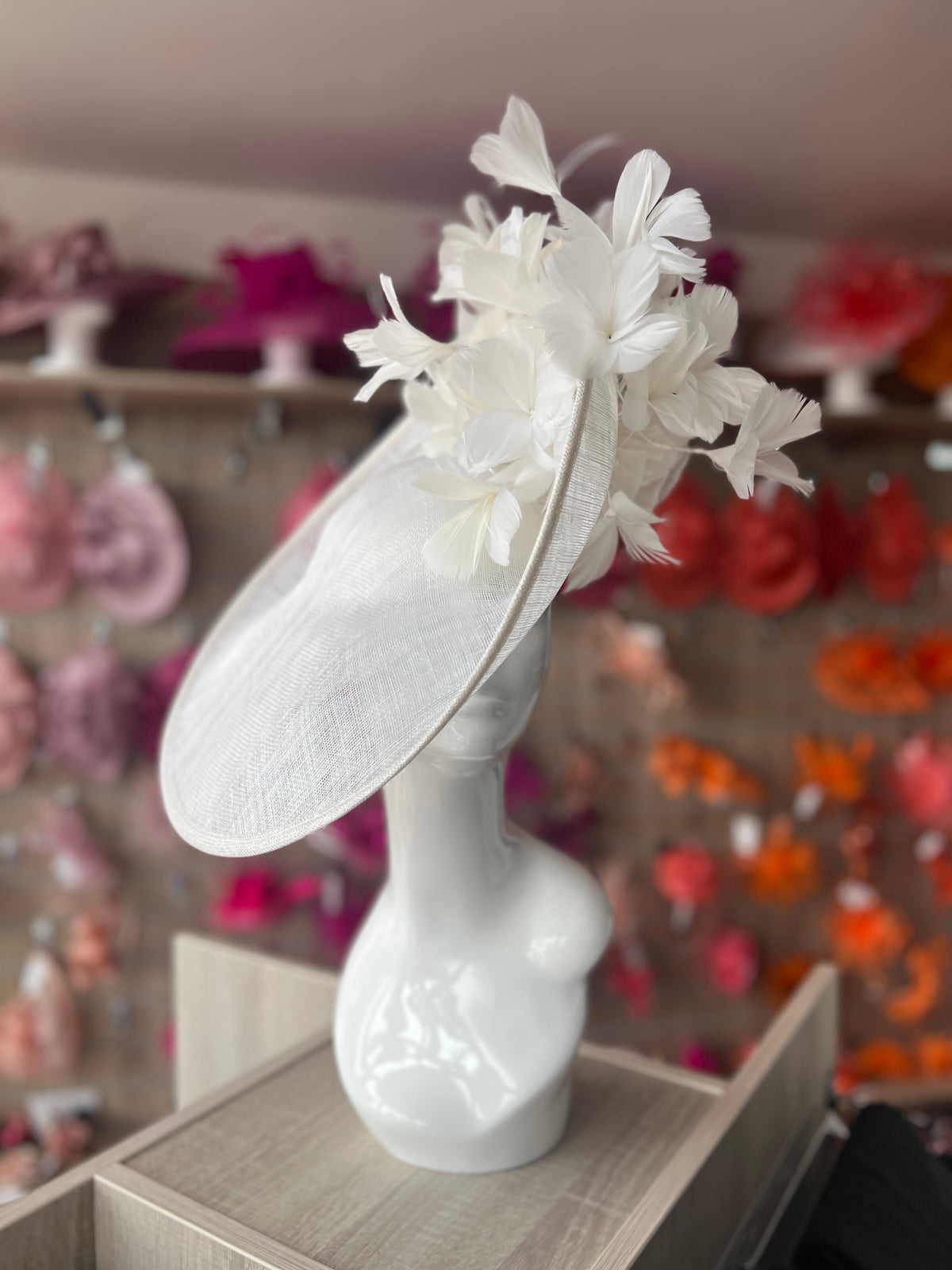 Floral Fantasy White Hatinator with Upturned Brim-Fascinators Direct