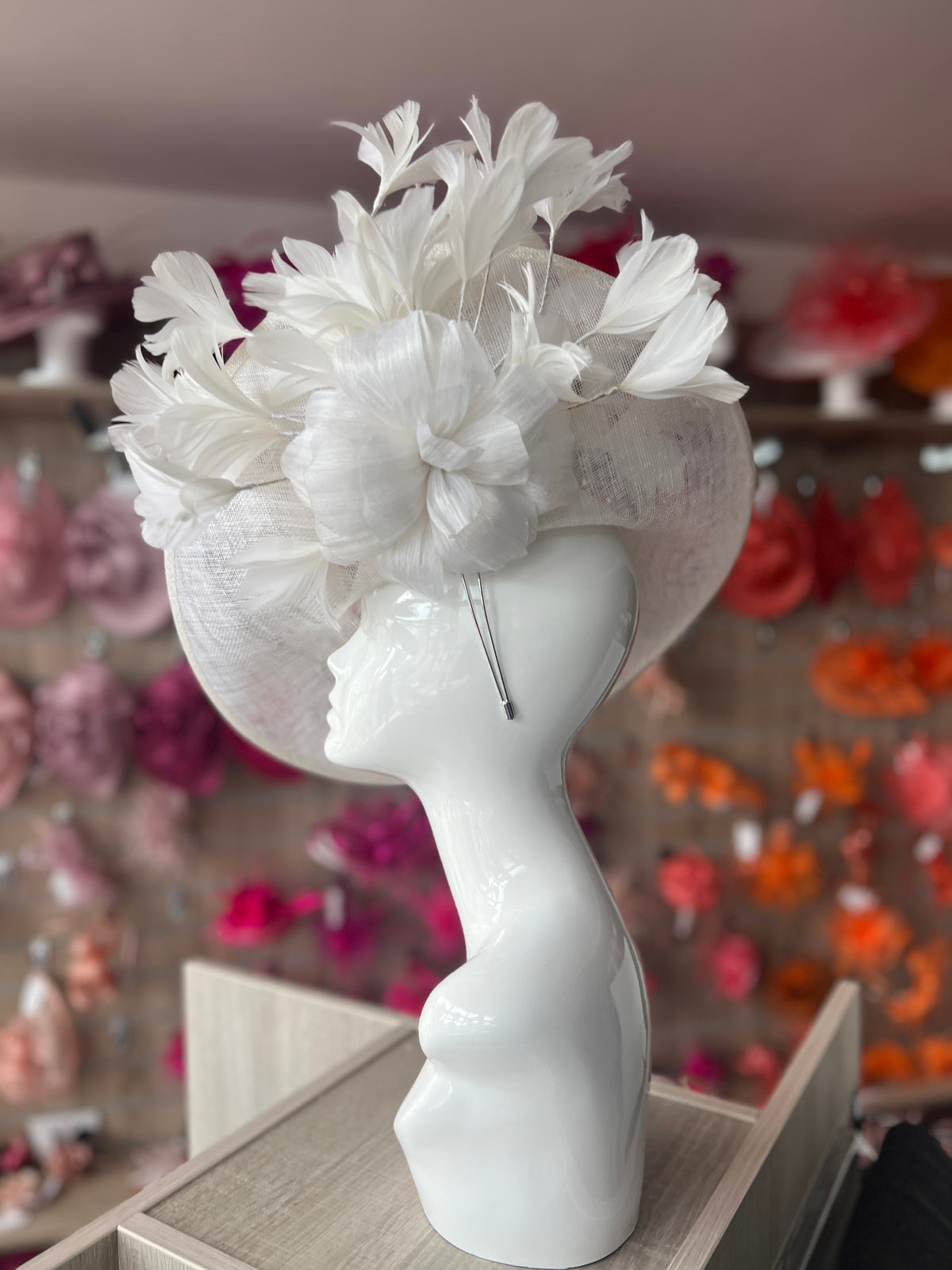 Floral Fantasy White Hatinator with Upturned Brim-Fascinators Direct