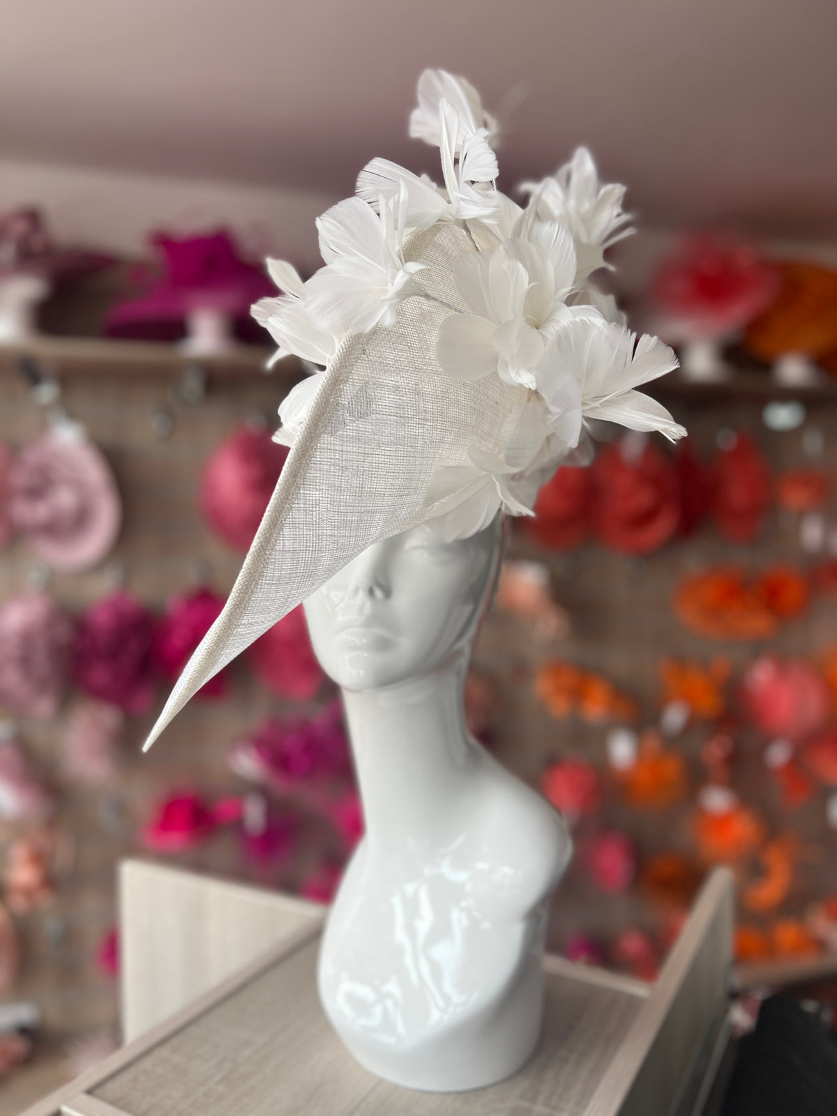 Floral Fantasy White Hatinator with Upturned Brim-Fascinators Direct