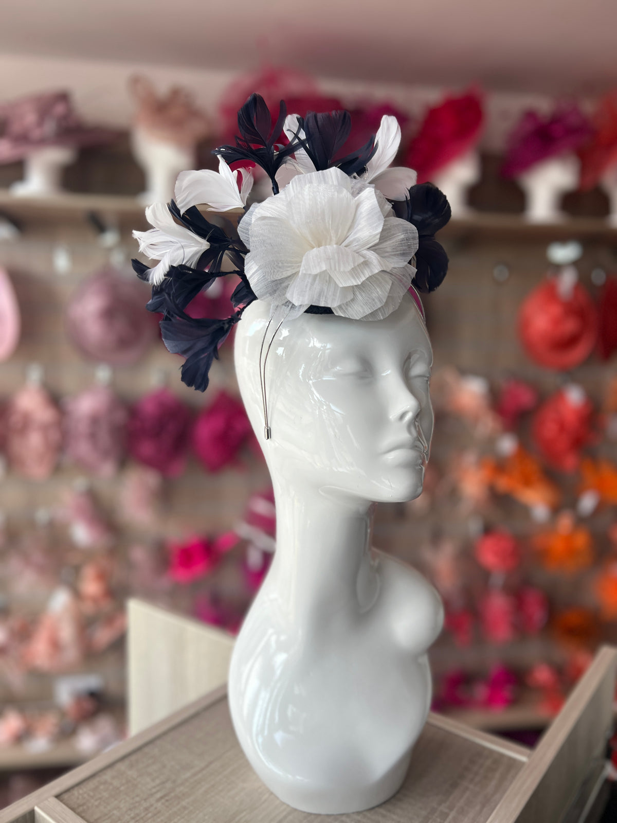 Floral Fantasy White &amp; Navy Headband Fascinator-Fascinators Direct