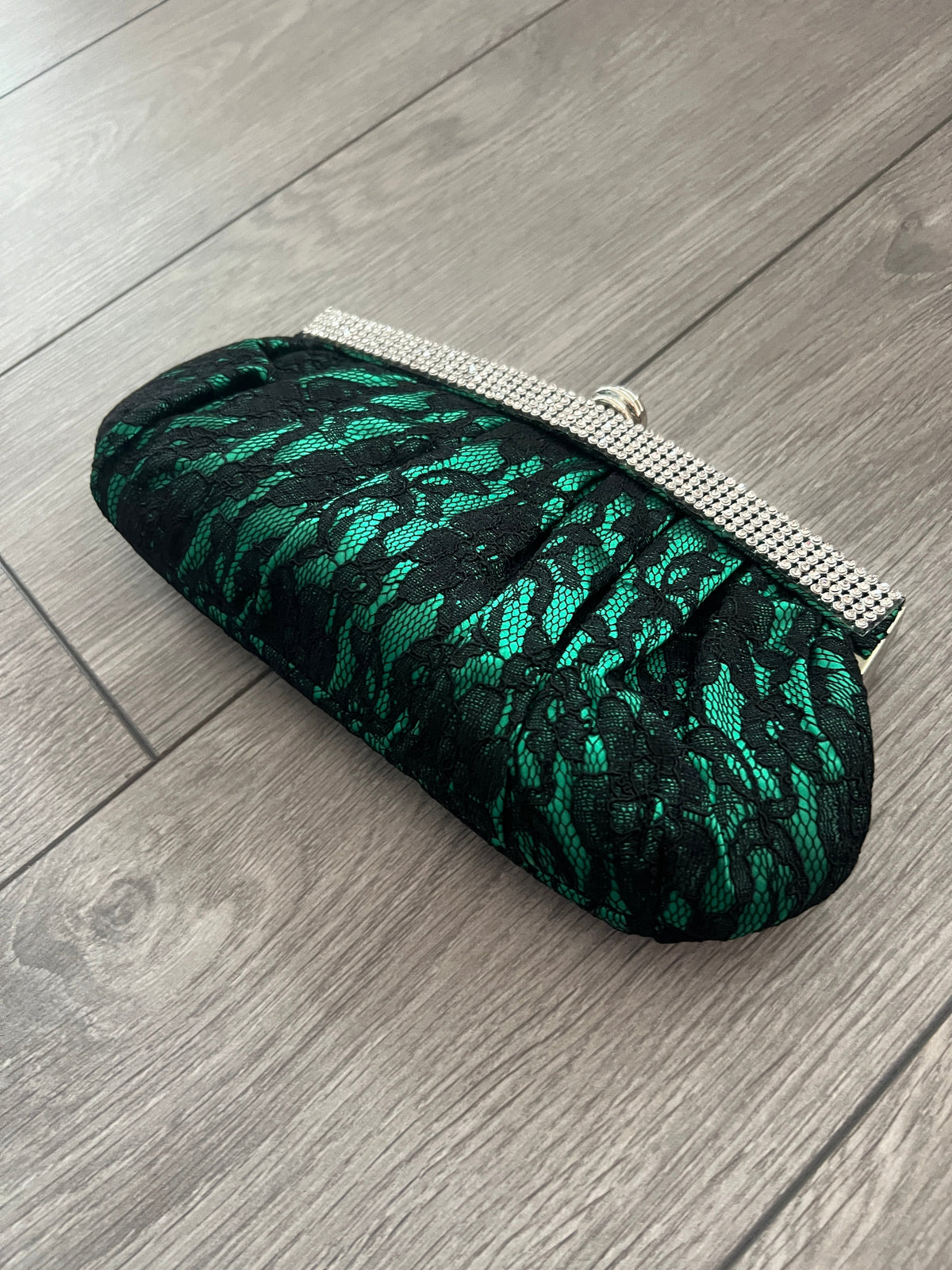 Vintage Lace Emerald Green Evening Clutch Bag in Floral Design