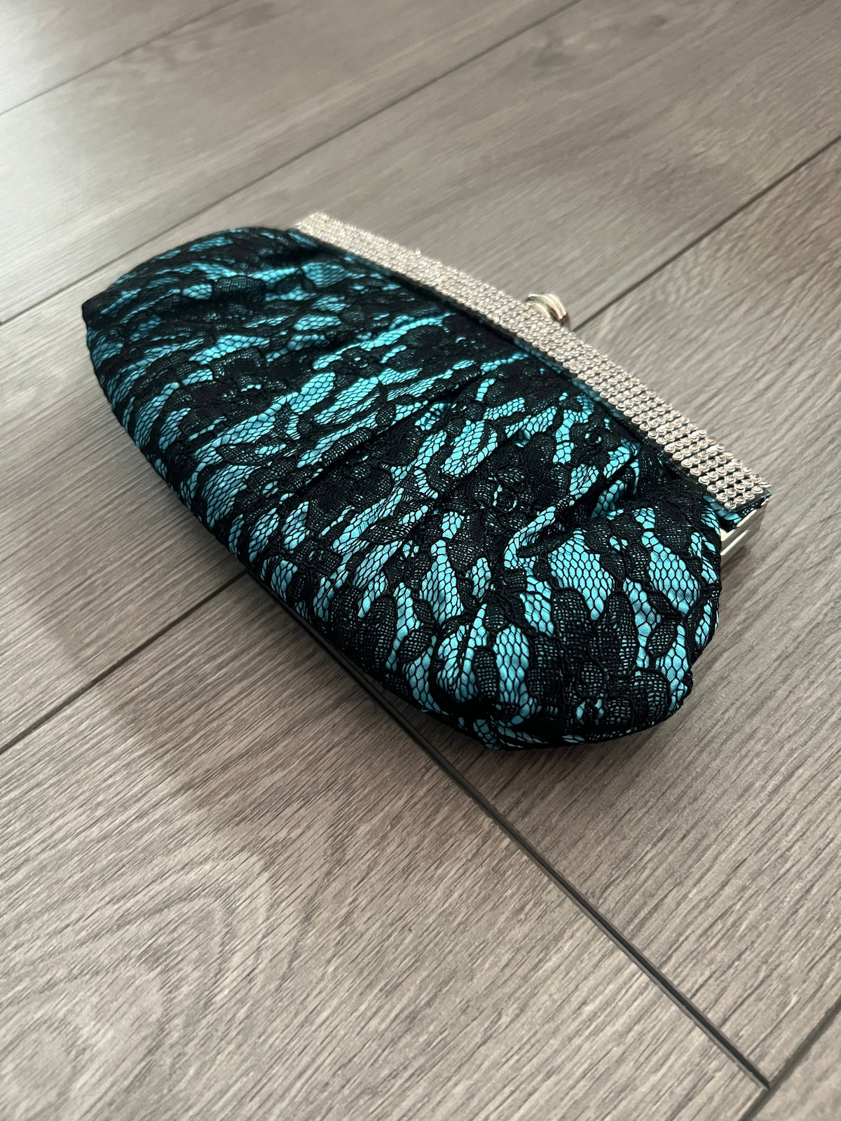 Vintage Lace Teal Clutch Bag in Floral Design