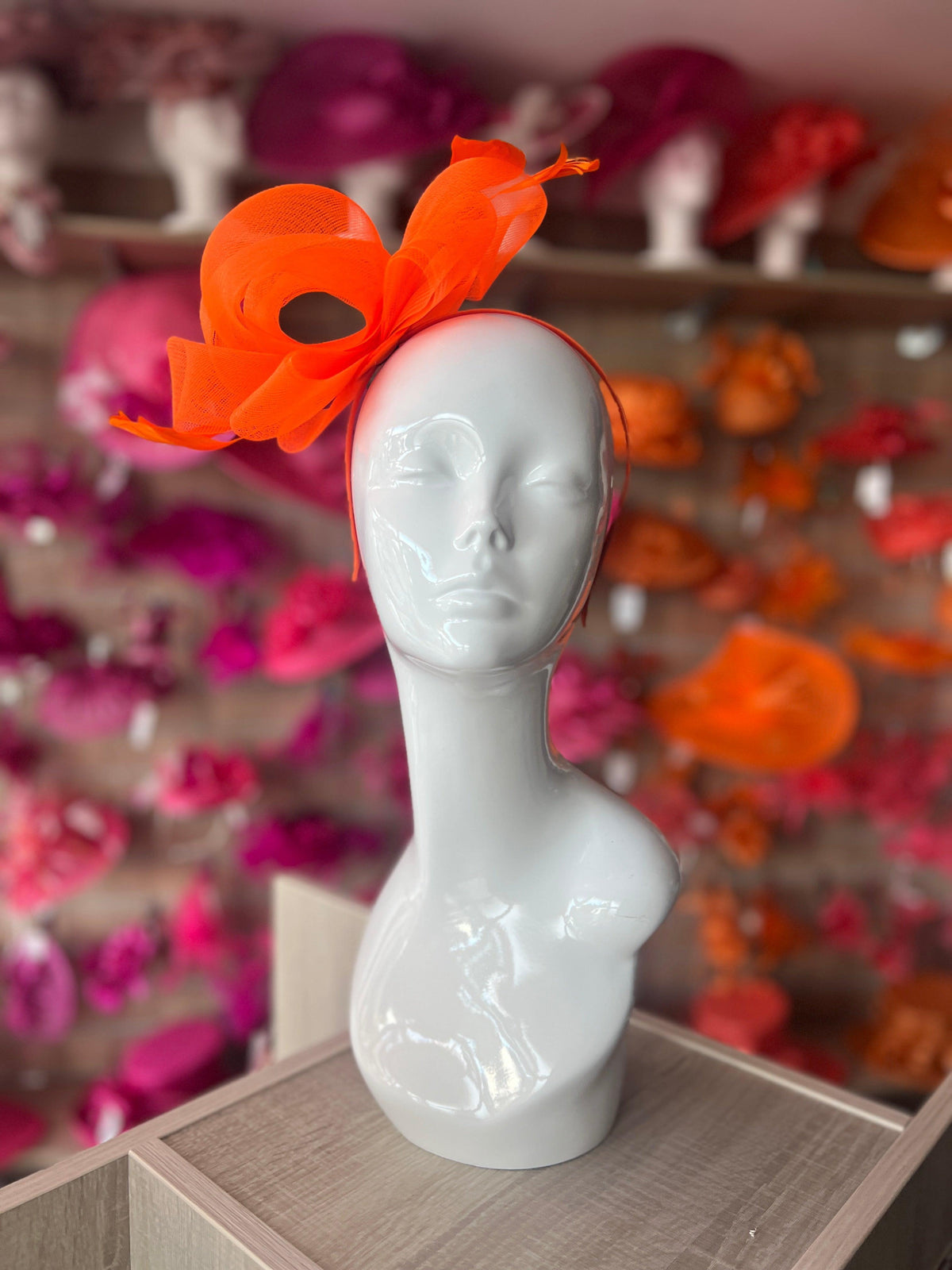 Florescent Orange Large Loop Fascinator With Feathers-Fascinators Direct