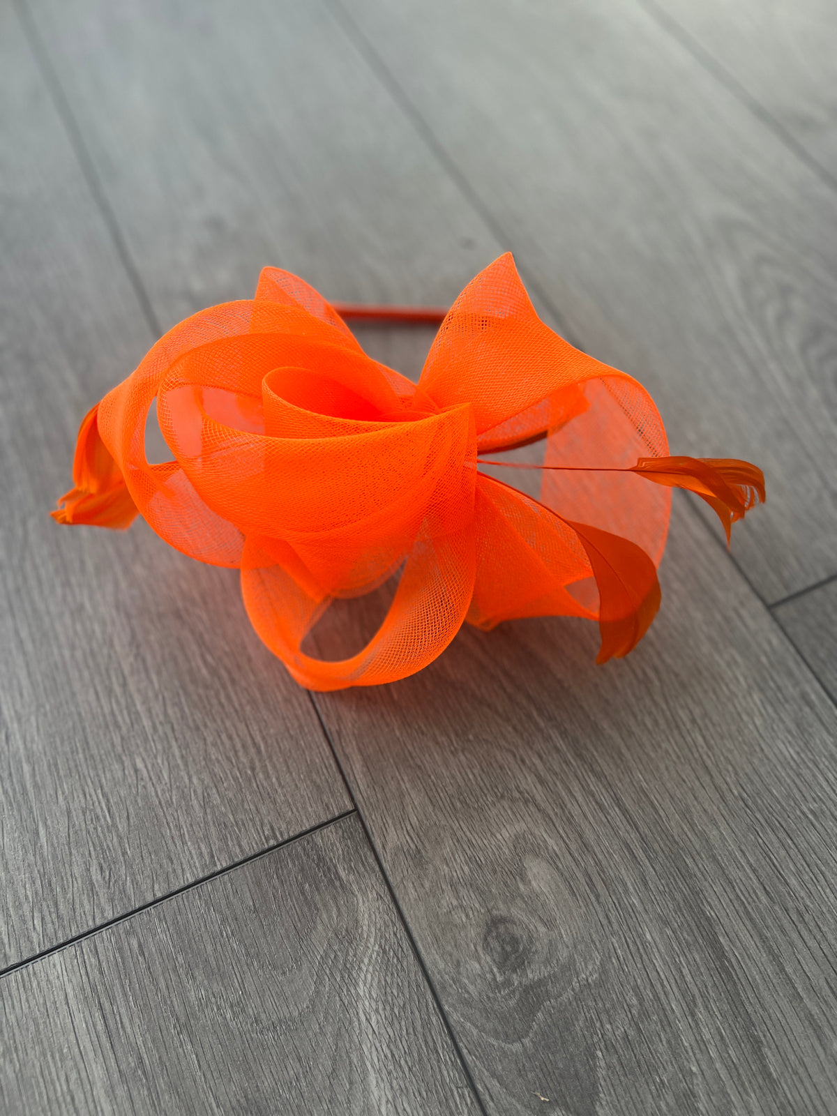 Florescent Orange Large Loop Fascinator With Feathers-Fascinators Direct