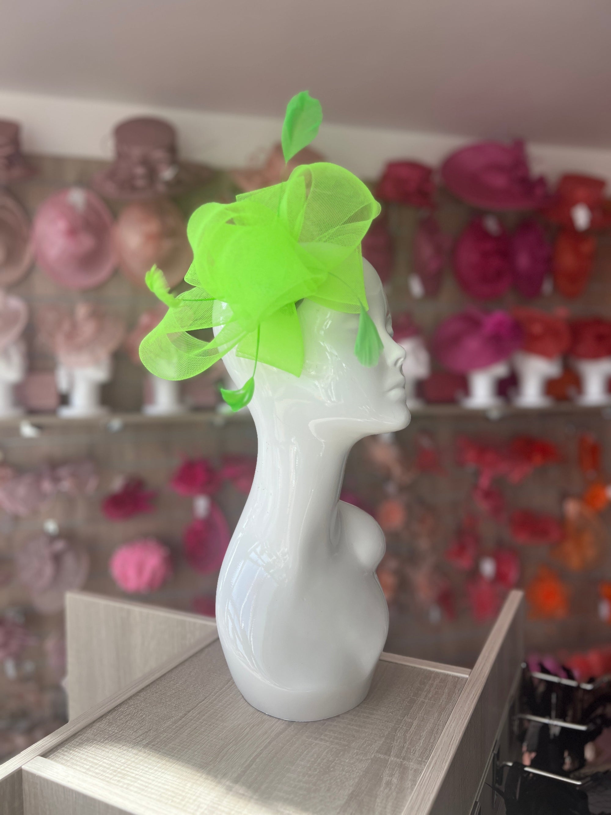 Fluorescent Green Large Loop Fascinator With Feathers-Fascinators Direct