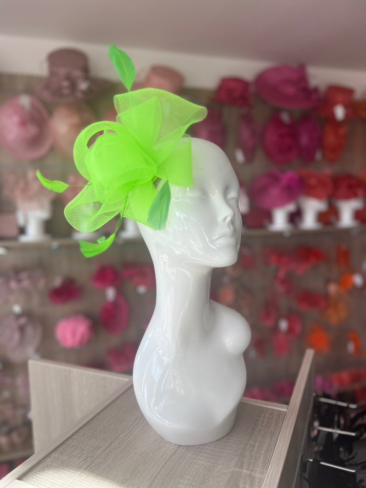 Fluorescent Green Large Loop Fascinator With Feathers-Fascinators Direct