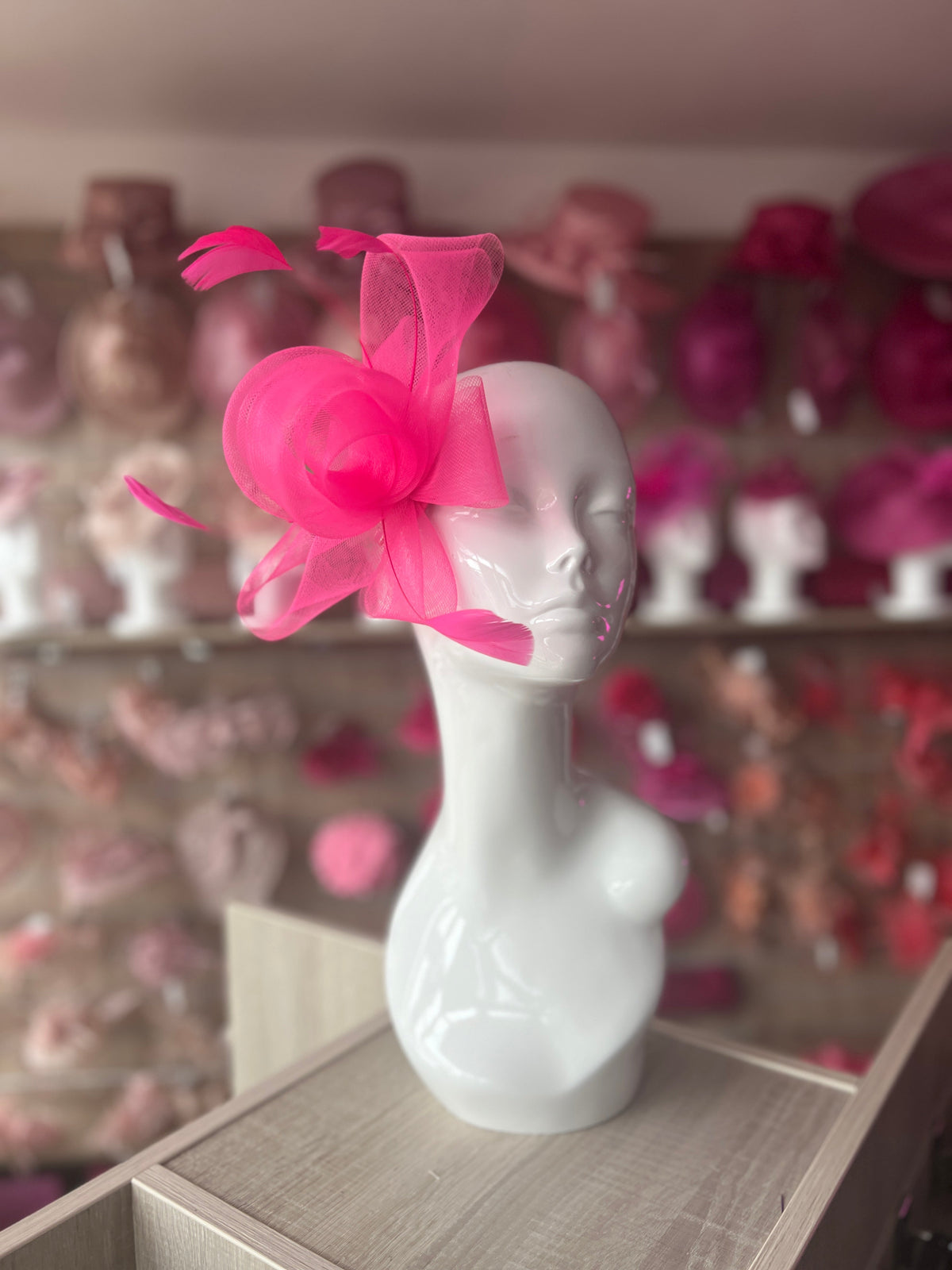 Fluorescent Pink Large Loop Fascinator With Feathers-Fascinators Direct