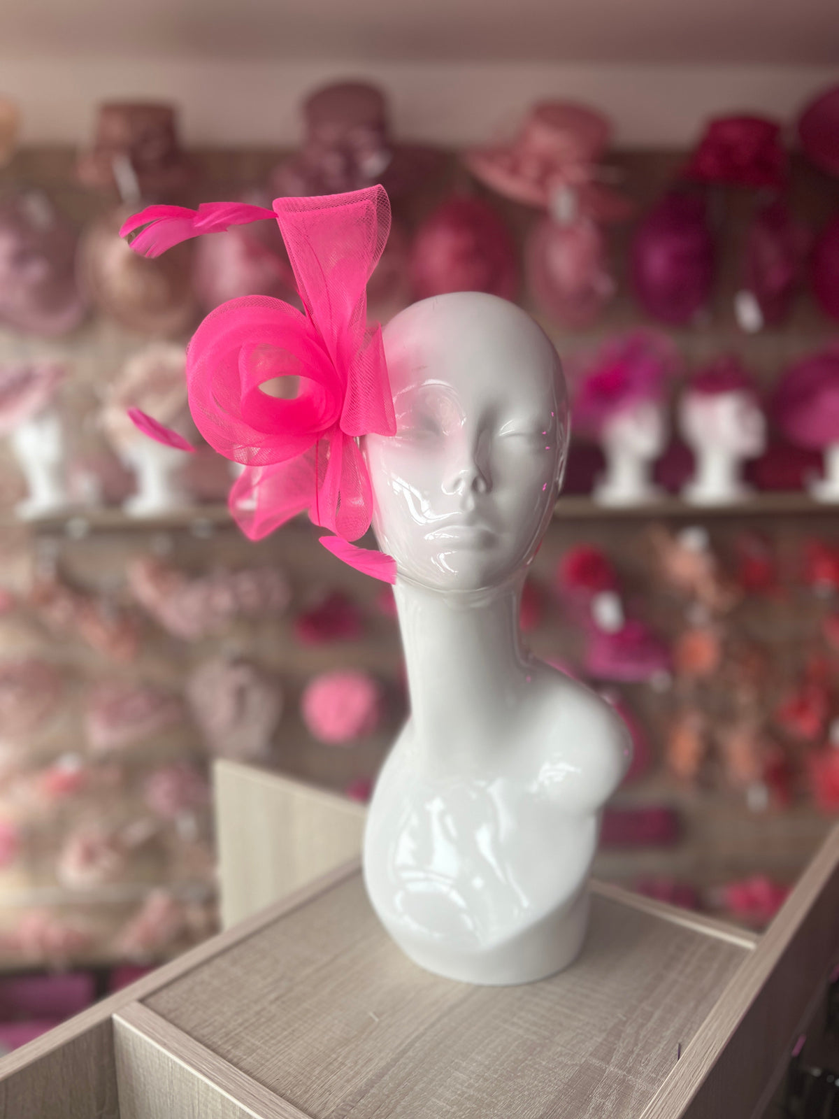 Fluorescent Pink Large Loop Fascinator With Feathers-Fascinators Direct