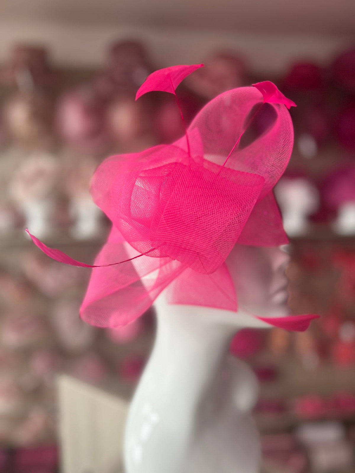 Fluorescent Pink Large Loop Fascinator With Feathers-Fascinators Direct